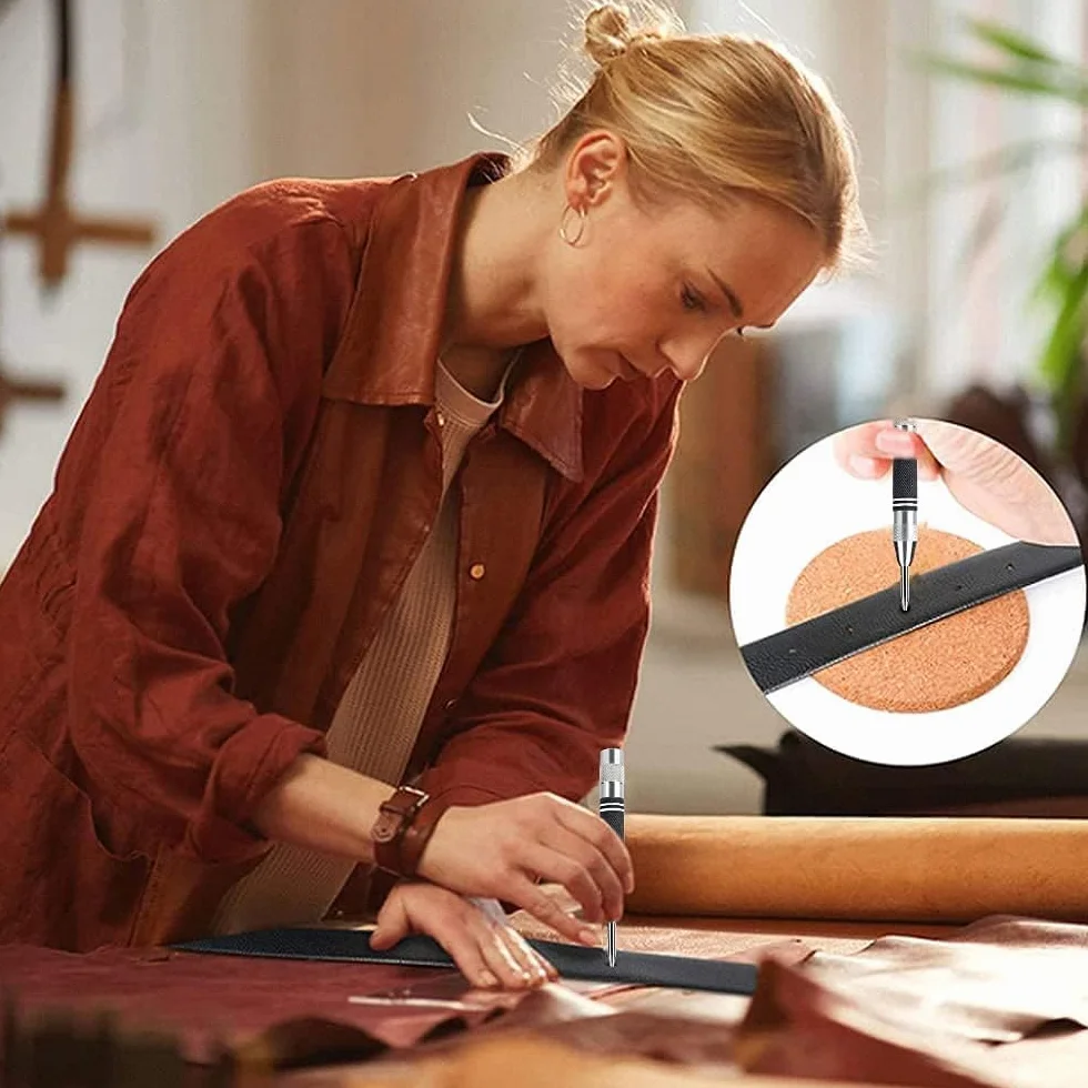 WuGU 2 sztuki z automatycznym ostrzem, 130 mm, regulowany automatyczny stempel udarowy, z centralną sprężyną, w zestawie z 2 metalowymi głowicami wymiennymi, do drewna, ściany, plastiku, metalu, szkła