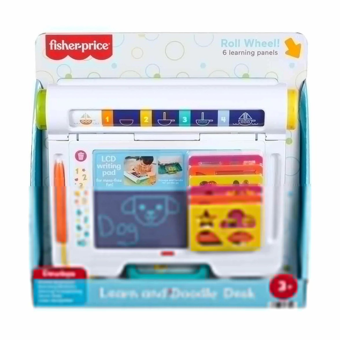 Fisher-Price Tabliczka znikopis „Rysuj i ucz się” z ekranem LCD do pisania i rysowania bez bałaganu, tablica, zabawka edukacyjna do kreatywnej zabawy i rysowania, dla dzieci od 3 roku życia, JDL70