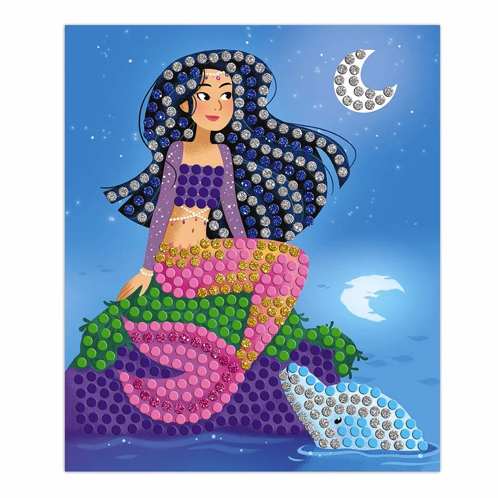 Janod - Dolphins and Mermaids Mosaics Set - Les Ateliers Du Calme - Children’s Creative Leisure Kit - Develops Fine Motor Skills and Concentration - Suitable for Ages 7 and Up, J07961