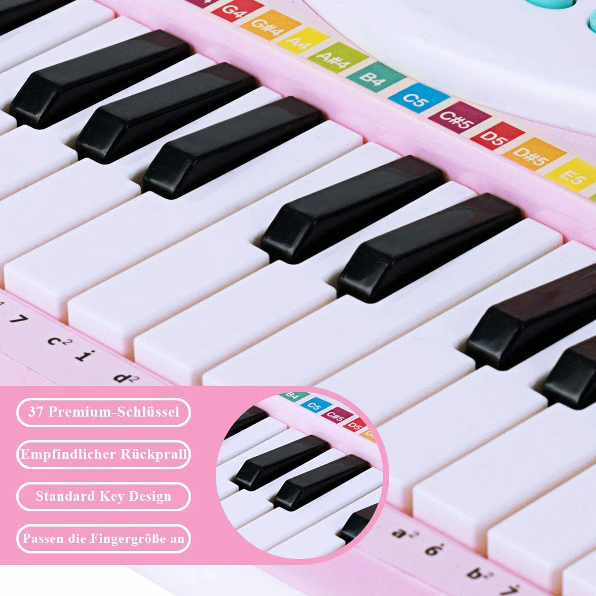 COSTWAY 37 klawiszy, klawiatura fortepianowa ze światłem, klawiatura dziecięca ze statywem, zabawka fortepianowa, elektroniczny instrument muzyczny z funkcją nagrywania i gry, w zestawie mikrofon