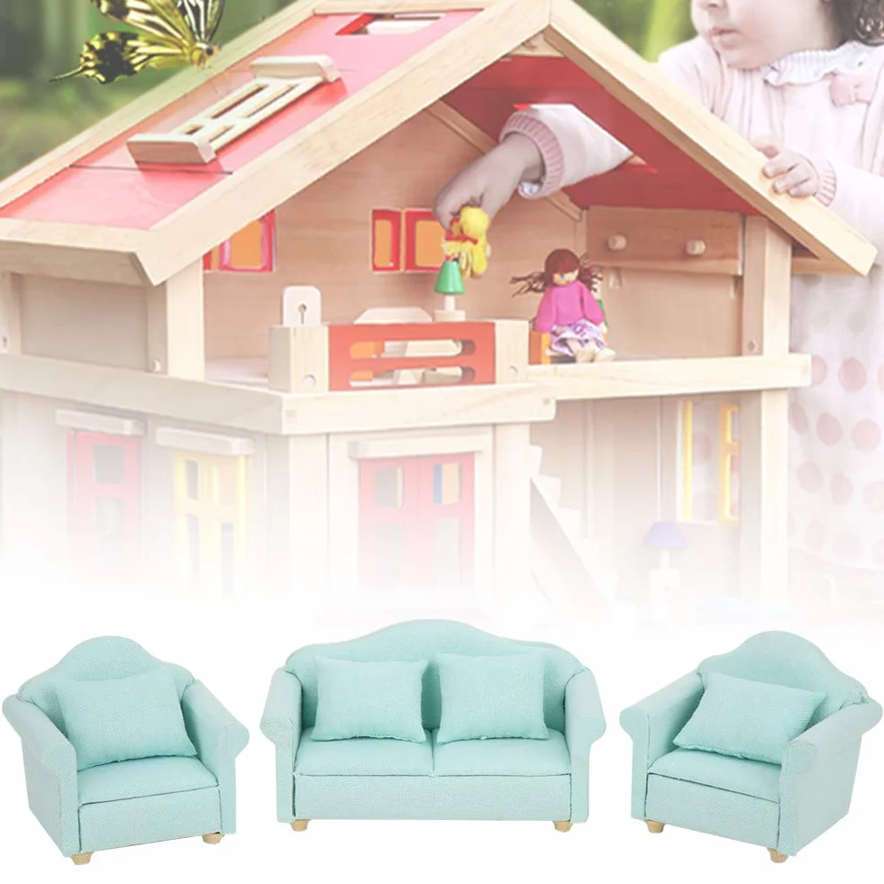3 szt. Sofa do domku dla lalek, 1:12 mini meble do domku dla lalek ręcznie robiona sofa zestaw poduszek dla lalek akcesoria meblowe kolor matcha
