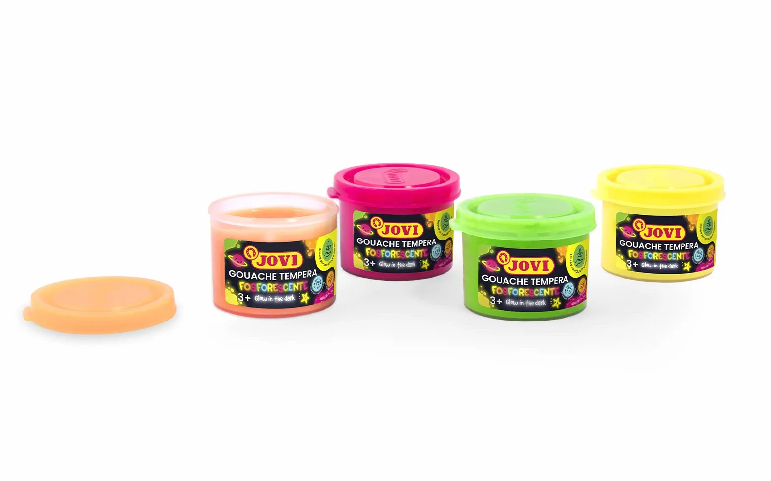 Jovi - Tempera fosforyzująca, Opakowanie 4 puszek 55ml, Farba na bazie naturalnych składników, Łatwy do mycia, Bezglutenowy, Idealny do użytku szkolnego (504)