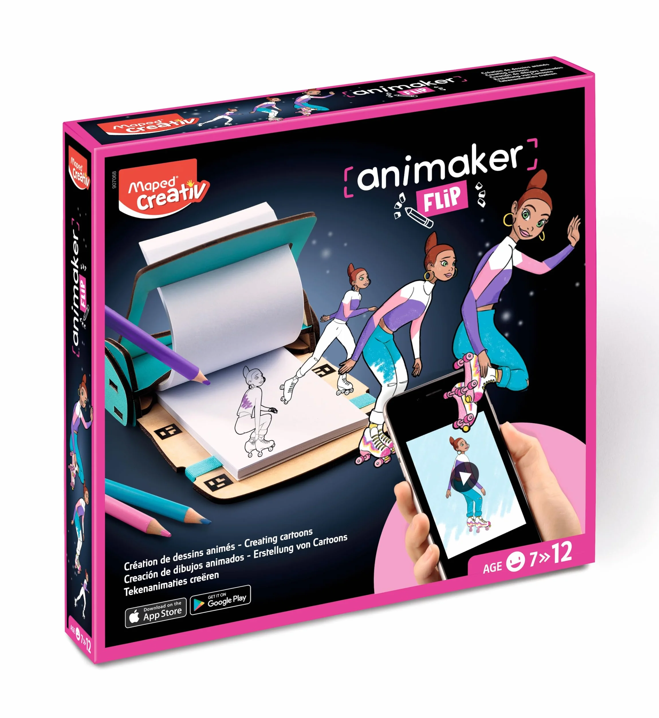 Maped Creativ - Animaker Flip Poetic - Tworzenie rysunków - Kompletny zestaw z notatnikiem i pomocnikiem do tworzenia Flipbooka + ołówkami i akcesoriami Dostęp do aplikacji Animaker - od 7 lat