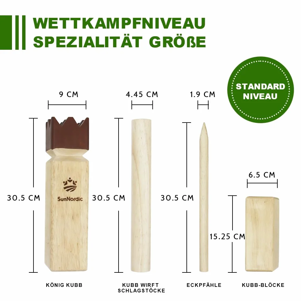 SunNordic Kubb Wikingów szwedzka szachowa z drewna gumowego zestaw z torbą i instrukcją