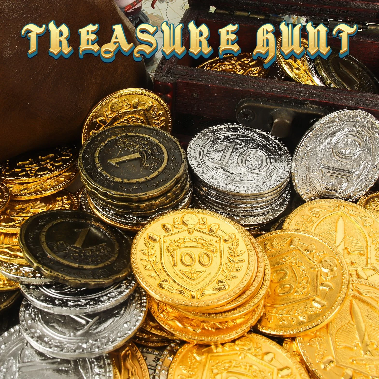 Byhoo 150 metalowych monet DND, 1,2", złote, srebrne, miedziane, o wartości nominalnej, do gry planszowej i RPG, Fantasy metalowe monety dla piratów, do zabawy, na imprezę, cosplay