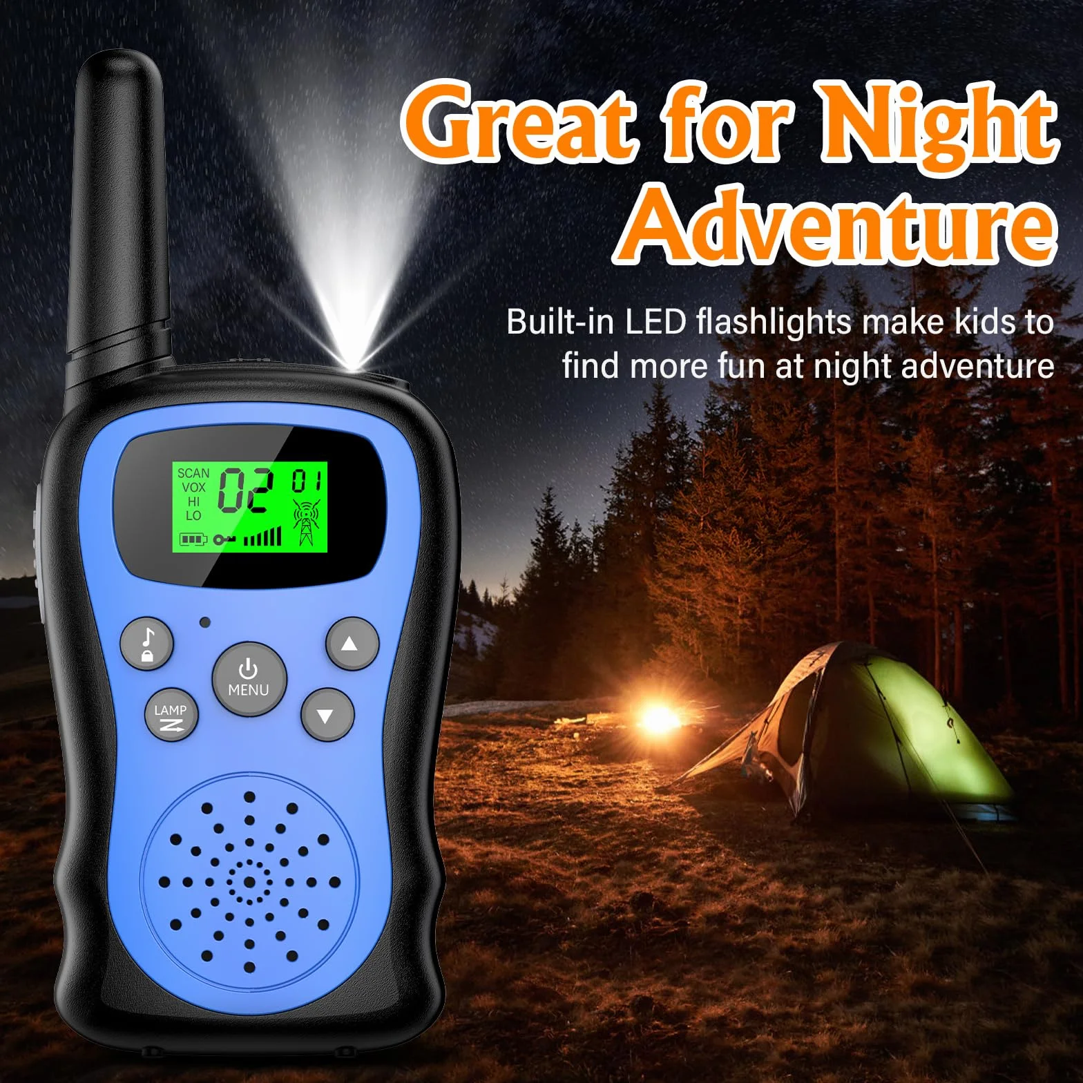 Walkie Talkie Kinder 2er Set, Pakinui Walky Talky mit 1000mAh Aufladbar Akku, Große Reichweite 3km Walki Talki Funkgeräte Set mit VOX Taschenlampe für Freien, Camping, Wandern
