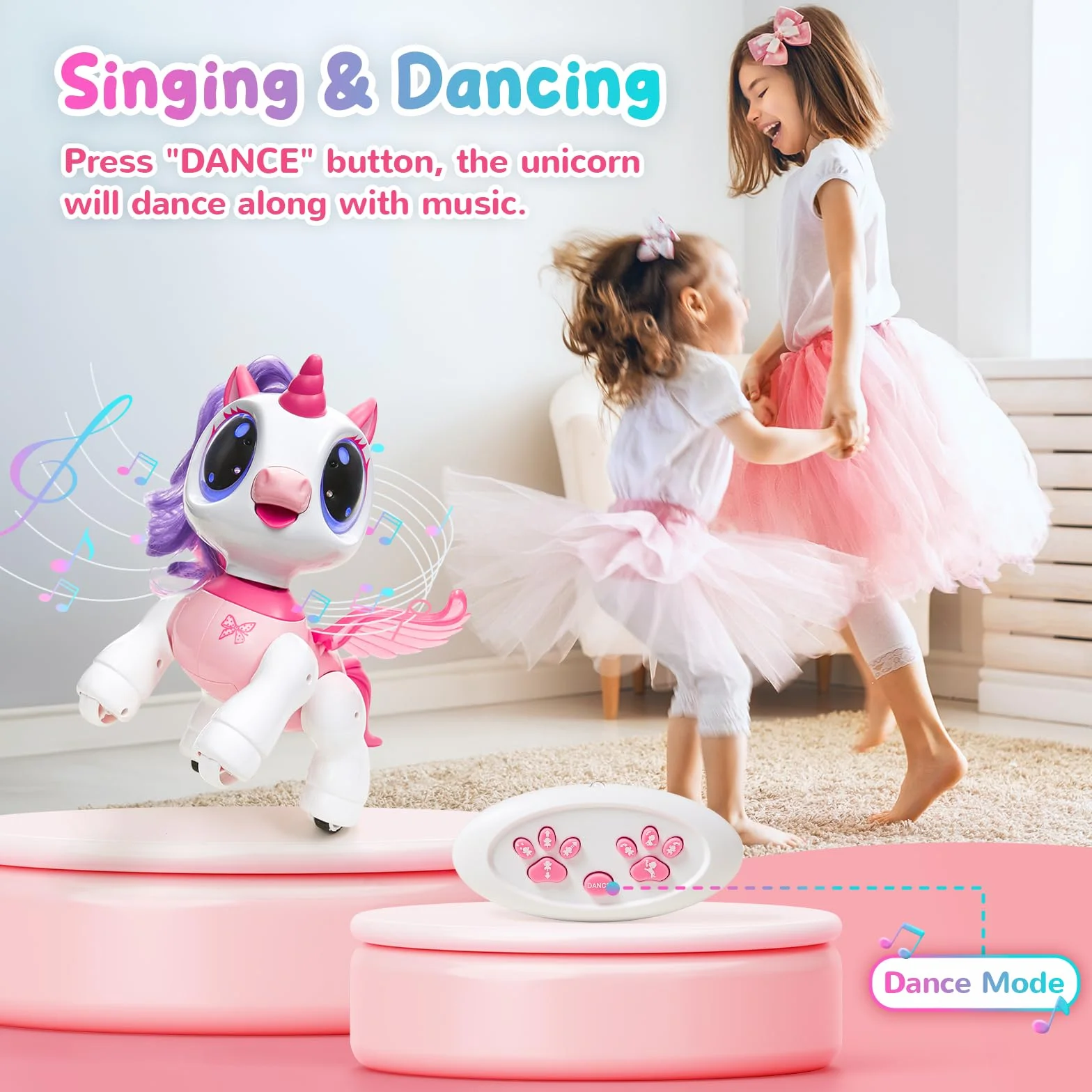 Zdalnego sterowania Robot Toy z interaktywnymi gestami ruchu ręki, STEM Toy Program Treats, Chodzenie i tańce Jednorożec Robot Kids Pink