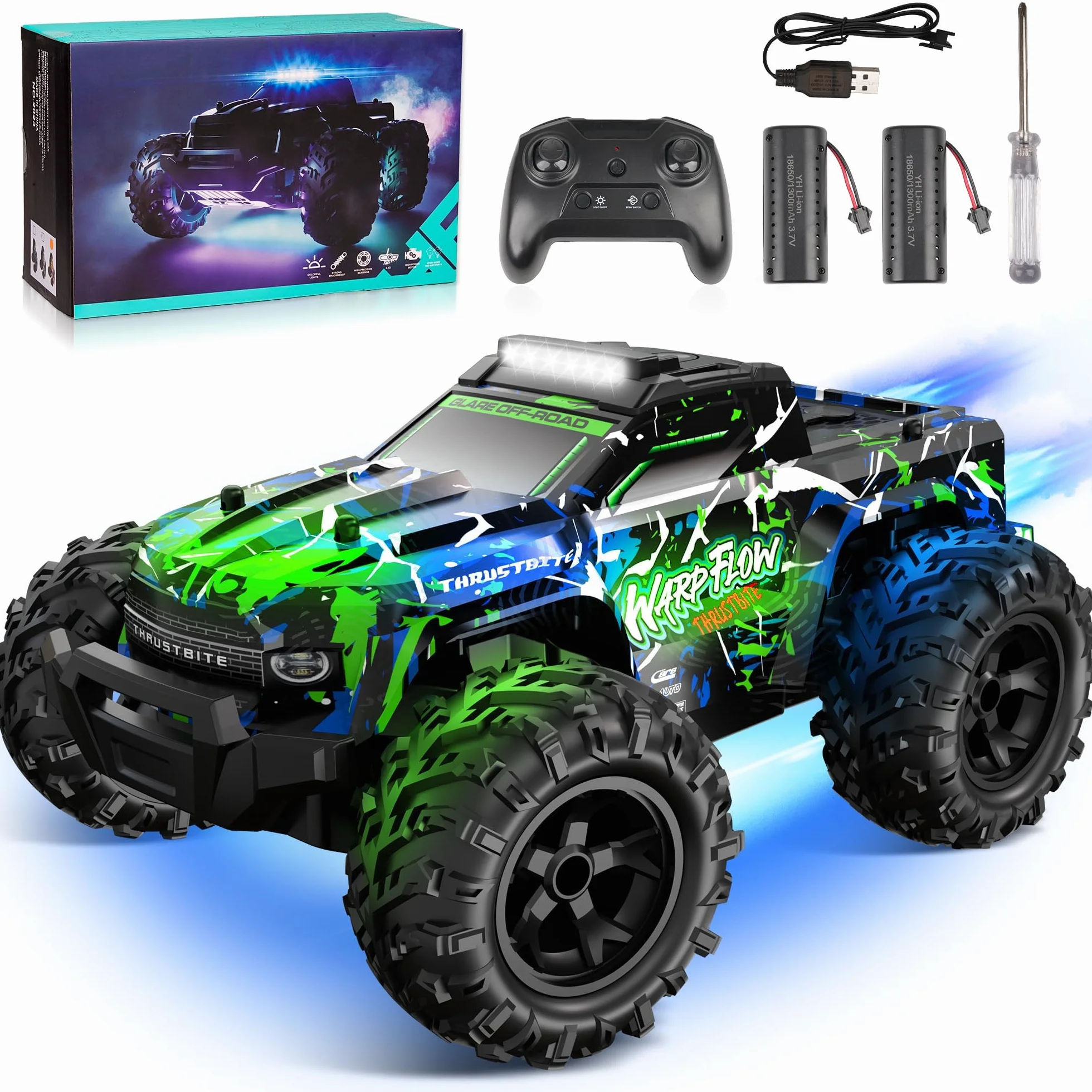 Samochód zdalnie sterowany - 1:18 RC Buggy 25 KMH+ 2,4 GHz Samochód Rc Truck z 2 akumulatorami 2WD, zabawka terenowa dla dzieci i dorosłych - zielony