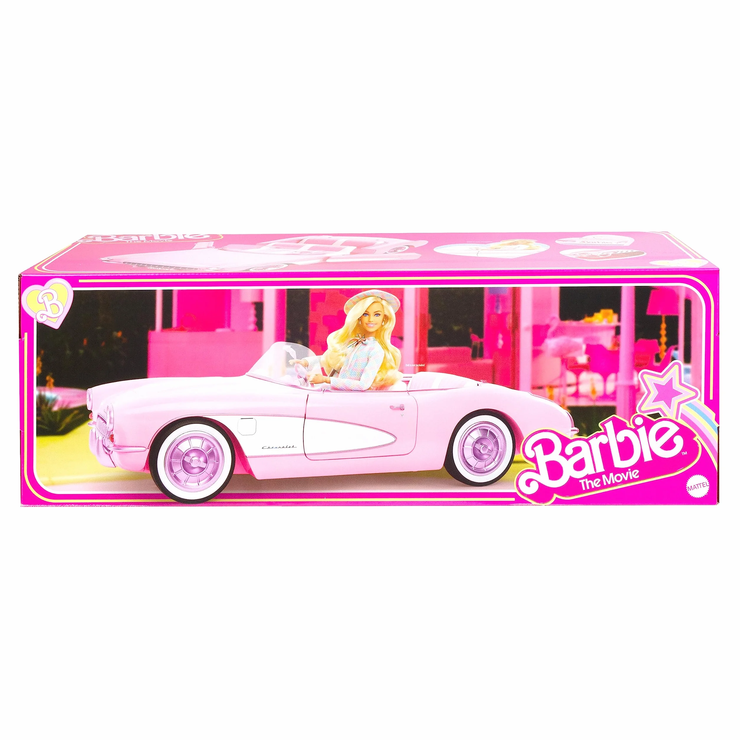 Barbie Filmowy kabriolet Deluxe Różowe auto Corvette inspirowane filmem „Barbie”, z białymi oponami i miejscem do przechowywania w bagażniku HPK02