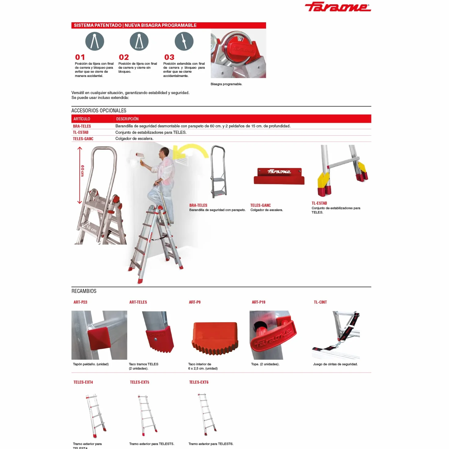 Faraone - Wielofunkcyjna drabina aluminiowa - drabina teleskopowa TELES.T4B - 130 x 53 x 20 cm - 8 + 8 stopni - regulowana wysokość - bardzo wytrzymała i stabilna szara