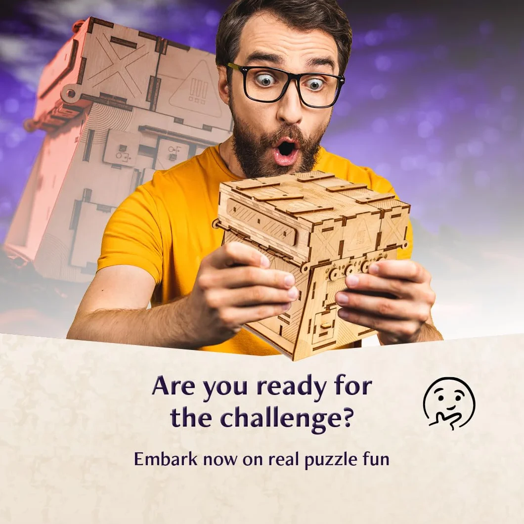 INSCAPE Cosmic Artifact Cluebox - Level 5 bardzo ciężki - drewniane pudełko z puzzlami - puzzle - Escape Room gra dla dorosłych - gry logiczne - drewniane puzzle 3D - gry myślące