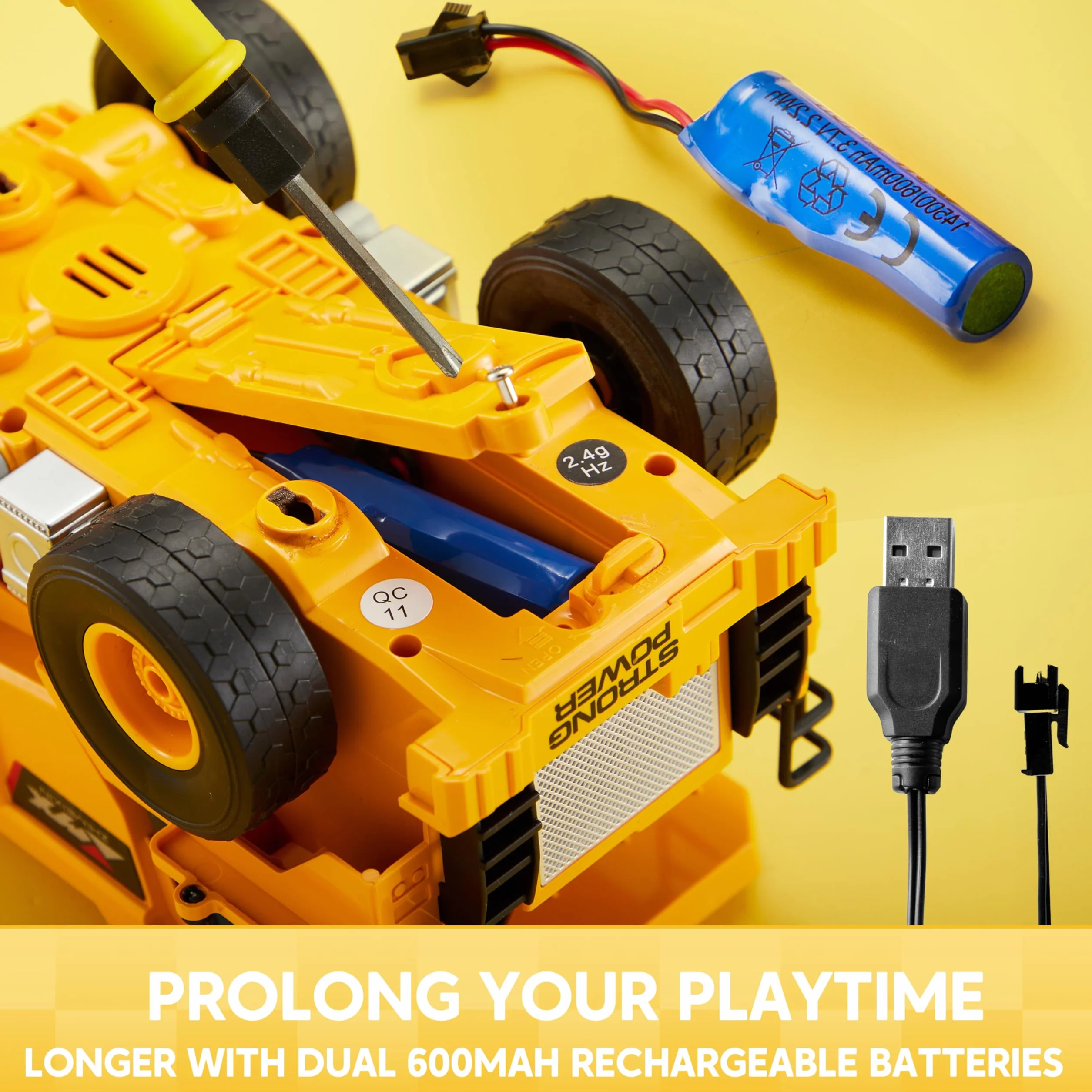 JOYIN Zabawki z pilotem zdalnego sterowania wywrotka, 2,4 GHz RC traktor zabawka ze światłem, pojazdy budowlane, zabawki samochód dla chłopców w wieku 3, 4, 5, 6, 7, 8-12 lat, prezent urodzinowy dla