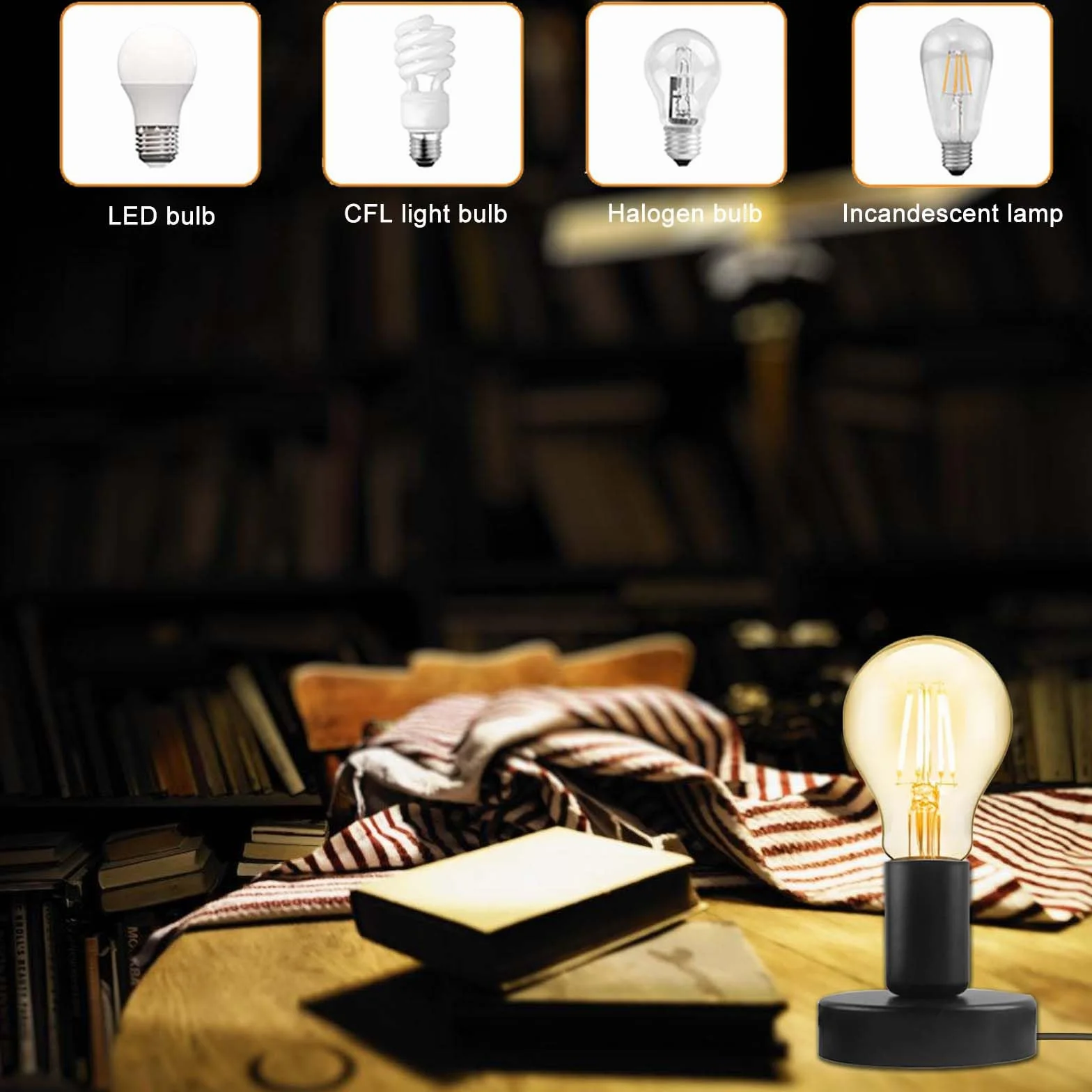 Leikurvo 2 sztuki lamp biurkowych E27 z przełącznikiem kablowym, lampa stołowa w stylu vintage, oprawa E27, przemysłowa lampa biurkowa z wtyczką, do dekoracji domu, kawiarni, baru (bez lampy)
