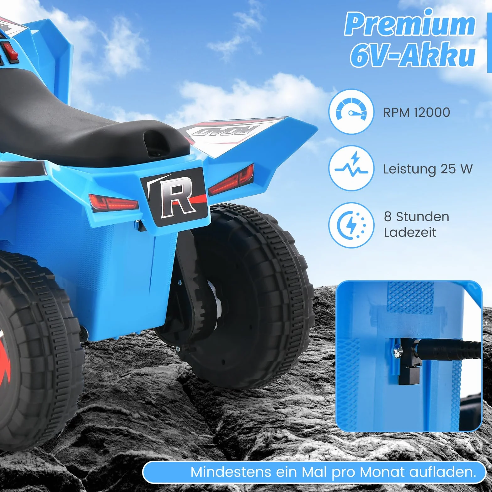 COSTWAY 6 V quad elektryczny dla dzieci, z przełącznikiem do przodu/do tyłu, mini ATV elektryczny quad, samochód elektryczny dla dzieci od 3 lat (niebieski)