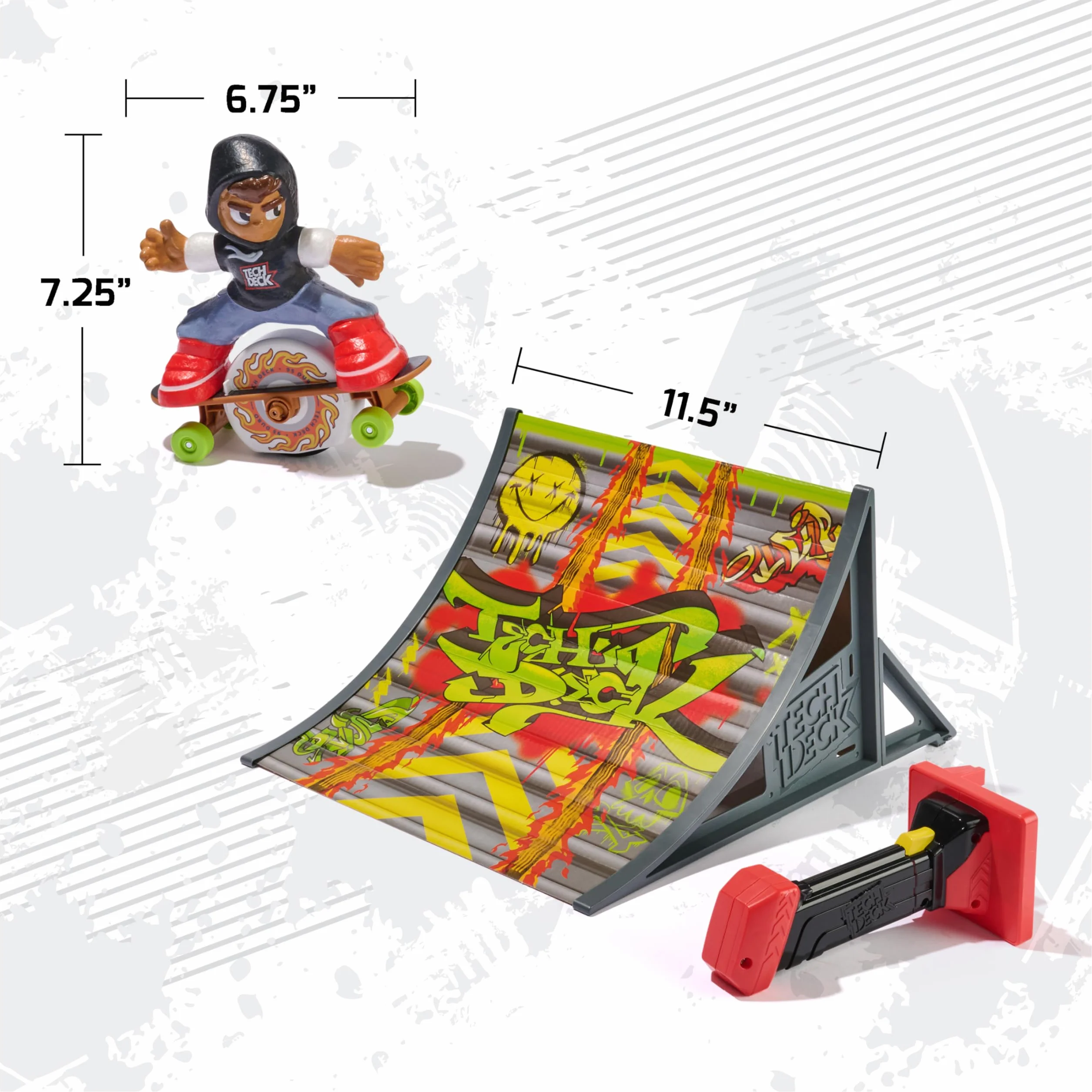 Tech Deck Shred N' Blast Sk8board, zmotoryzowana deskorolka z jeźdźcem i rampą do szybkich trików i wysokich skoków, zabawki dla dzieci dla chłopców i dziewczynek w wieku od 6 lat, wymagane baterie