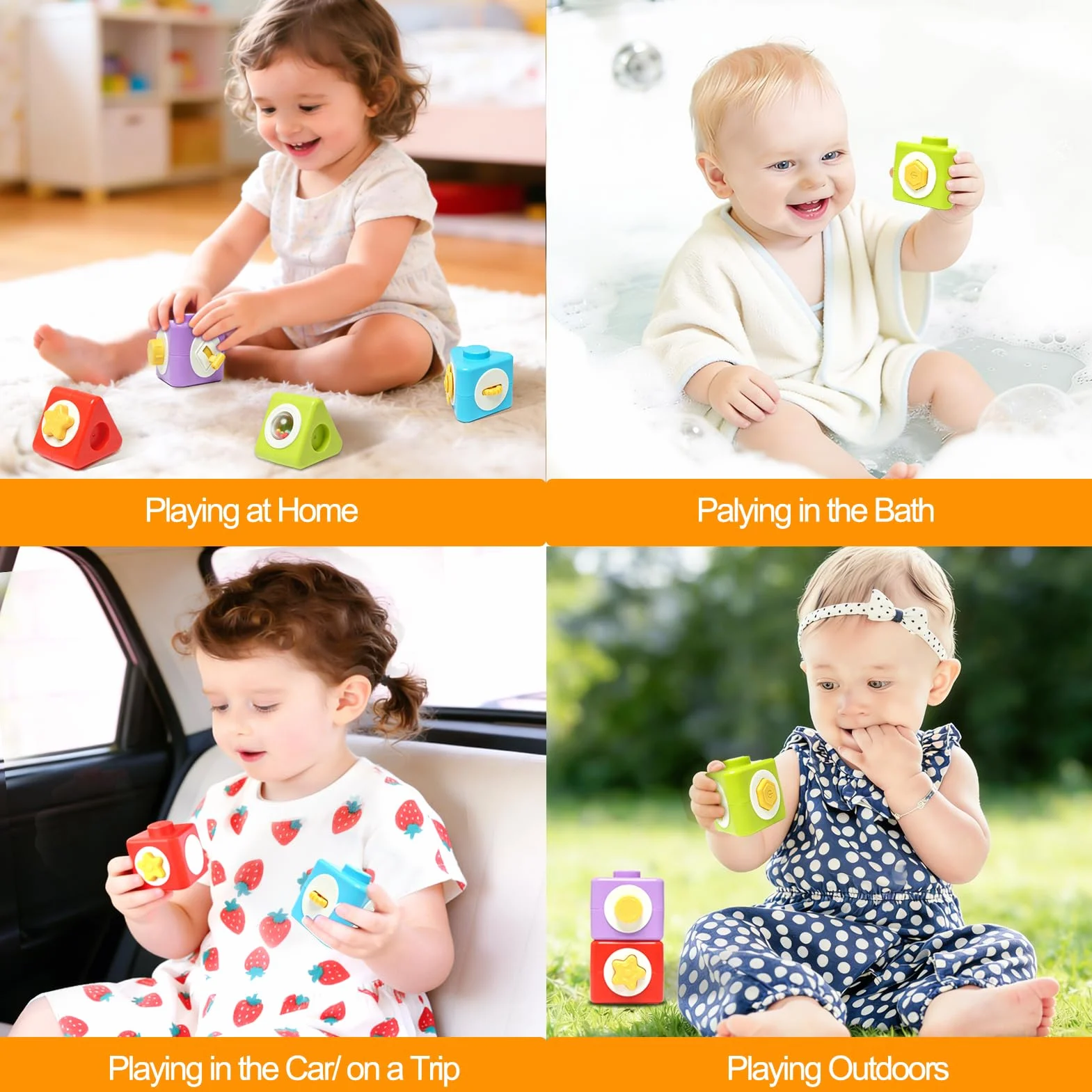 JoyLife Montessori kostka motoryczna i zabawka do układania w stos od 1 roku, 12 w 1, klocki sensoryczne, zabawka podróżna do samolotu i samochodu, prezent dla małych dzieci w wieku 1-2 lat, dla