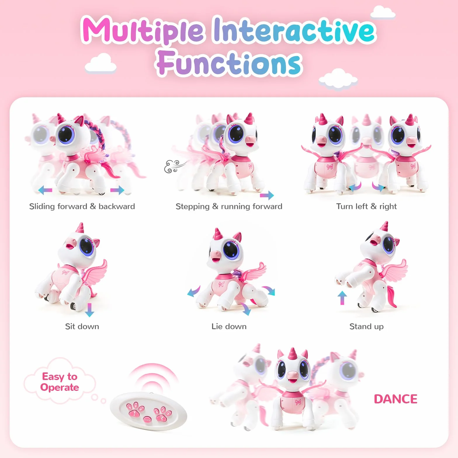 Zdalnego sterowania Robot Toy z interaktywnymi gestami ruchu ręki, STEM Toy Program Treats, Chodzenie i tańce Jednorożec Robot Kids Pink