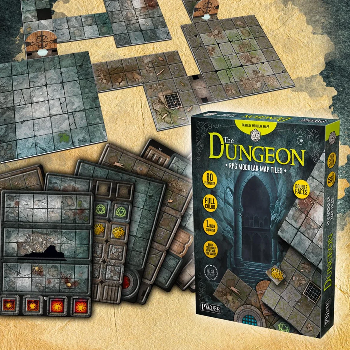 The Dungeon RPG modułowe płytki mapowe, dwustronne płytki kartonowe