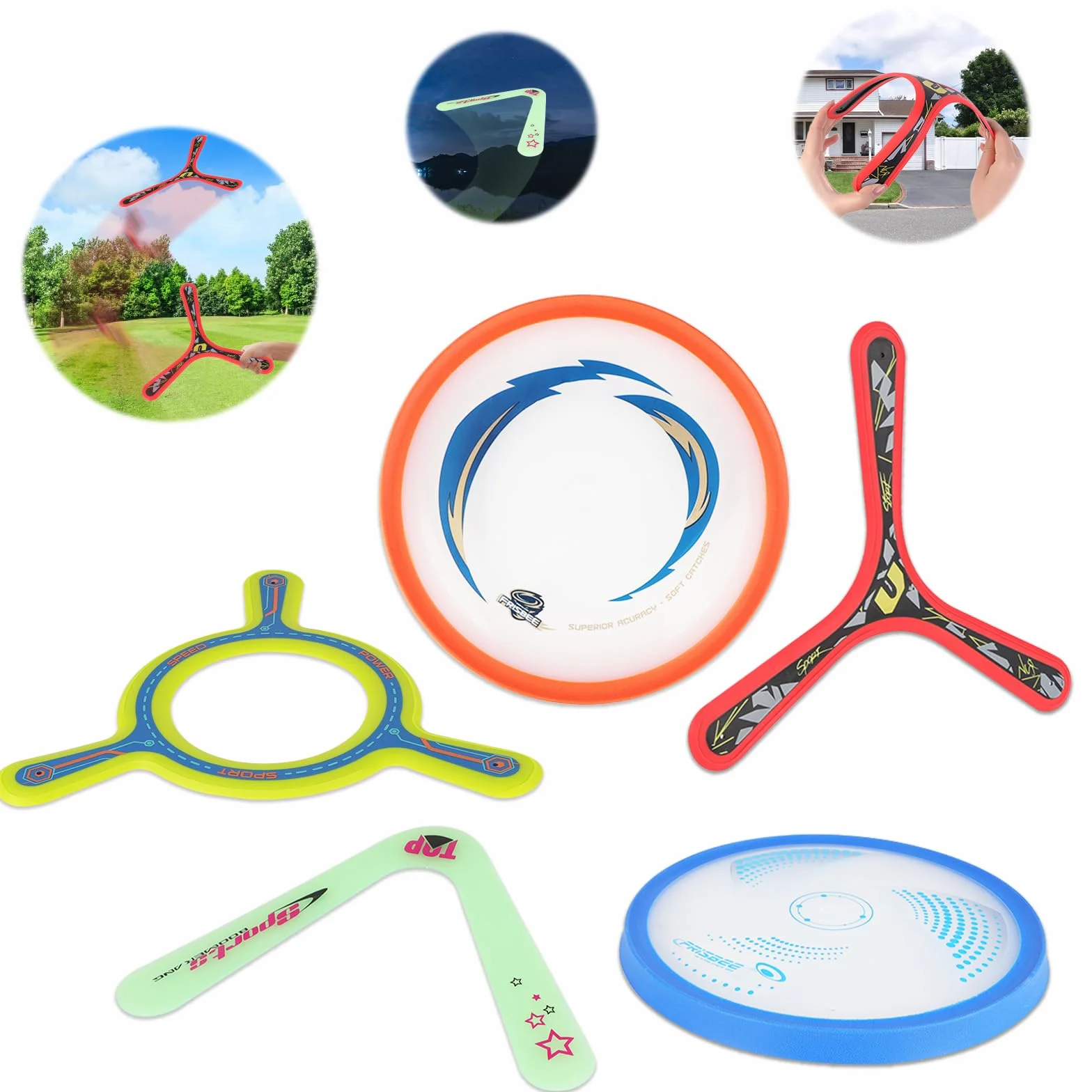 deAO 5 szt. kolorowych bumerangów dla dzieci, łatwe do rzucania bumerangi frisbee latające zabawki do zabawy na zewnątrz i wewnątrz, zabawna gra sportowa dla dzieci i rodzinna zabawa
