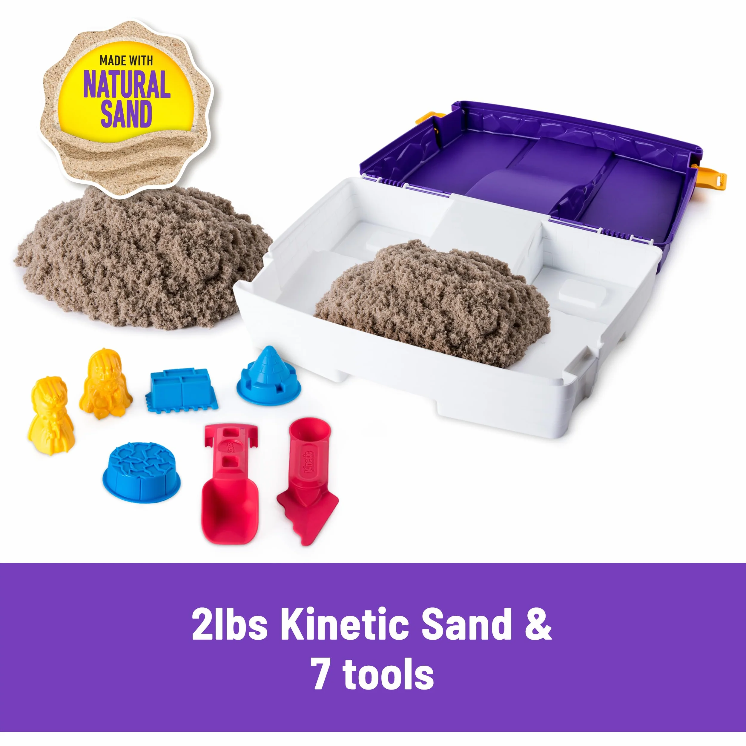 Kinetic Sand, Składana piaskownica z 2 funtami i narzędziami, wielokolorowa