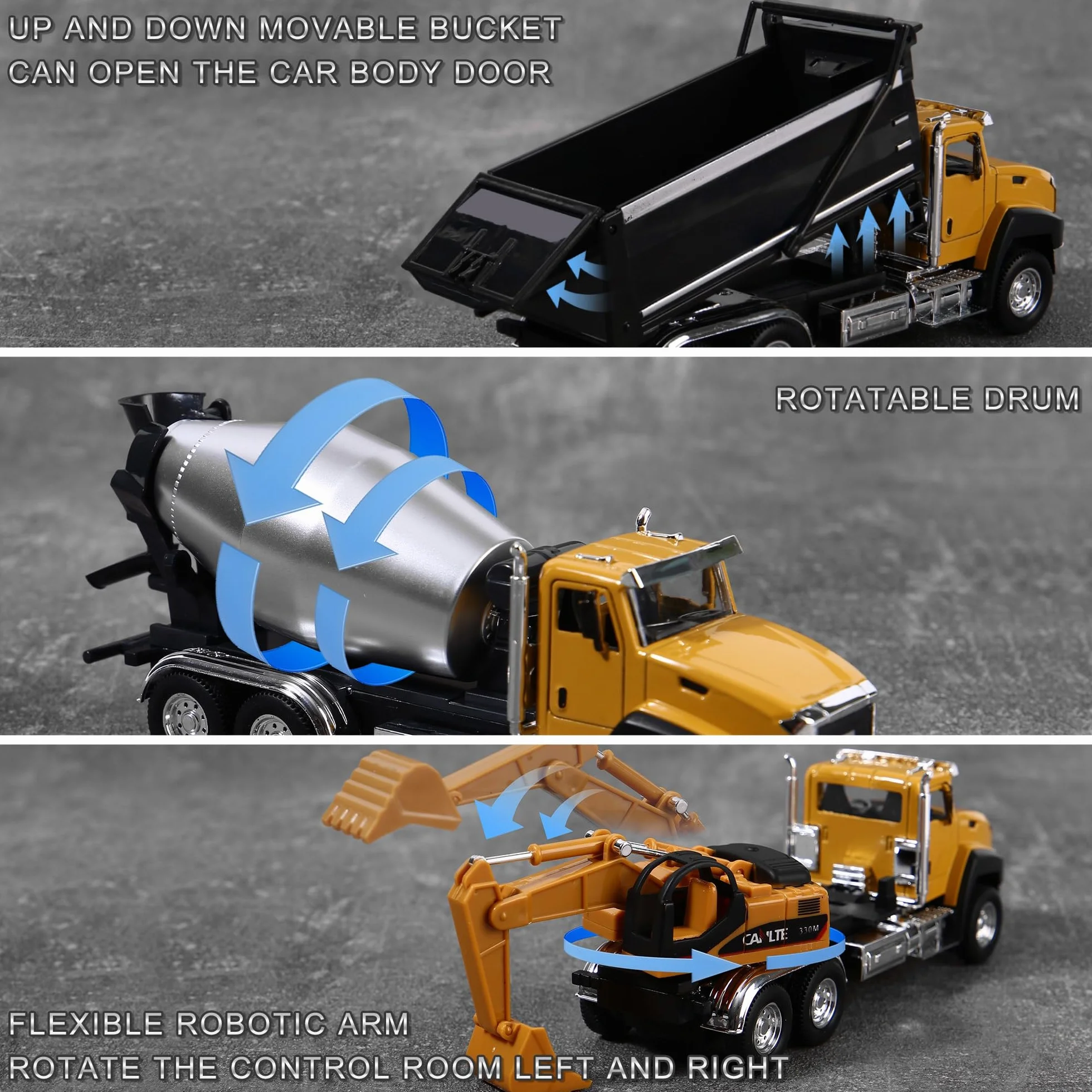 AIUAZA 1/50 Ratio die-Casting Engineering Construction Vehicle, Excavator, Alloy Collection Model car, Boy's Door Opening Pull Back Car Toy(1 szt. Excavator)
