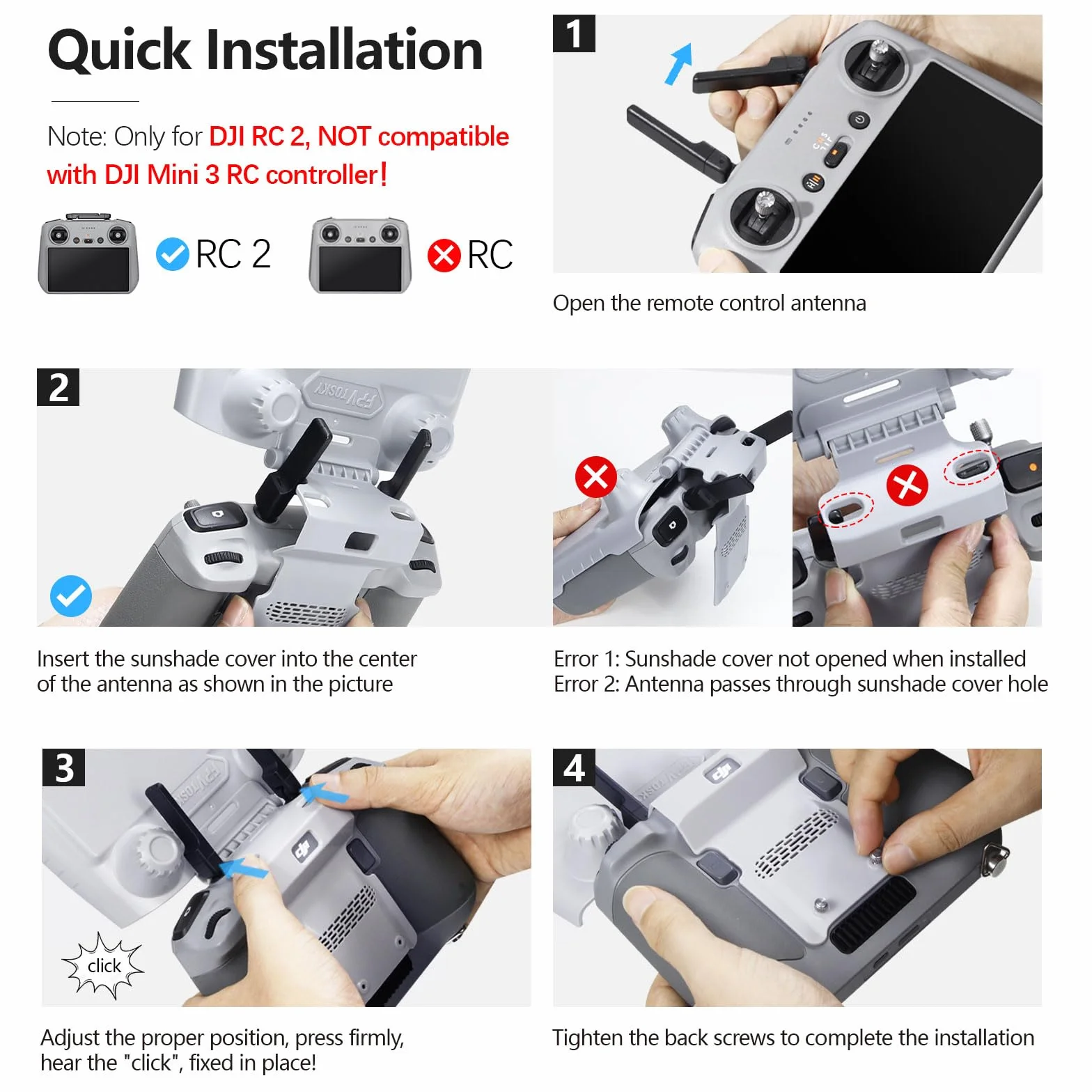 FPVtosky Mini 4 Pro RC-2 Sun Shield + 2 Screen Protectors + Lanyard Set - 3 in 1 Controller Mount for DJI Air 3, DJI Mini 4 Pro, RC Drone Accessories