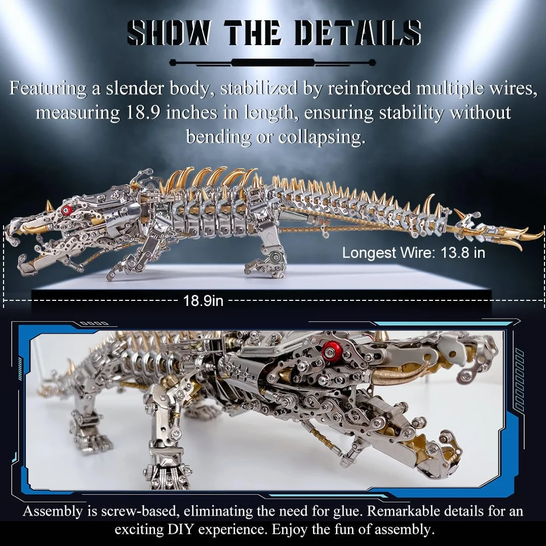 Puzzle 3D dla dorosłych, metalowe puzzle krokodyla, kolekcjonerskie, mechaniczne, inżynieria zwierząt, do dekoracji domu, biura, 1500 szt