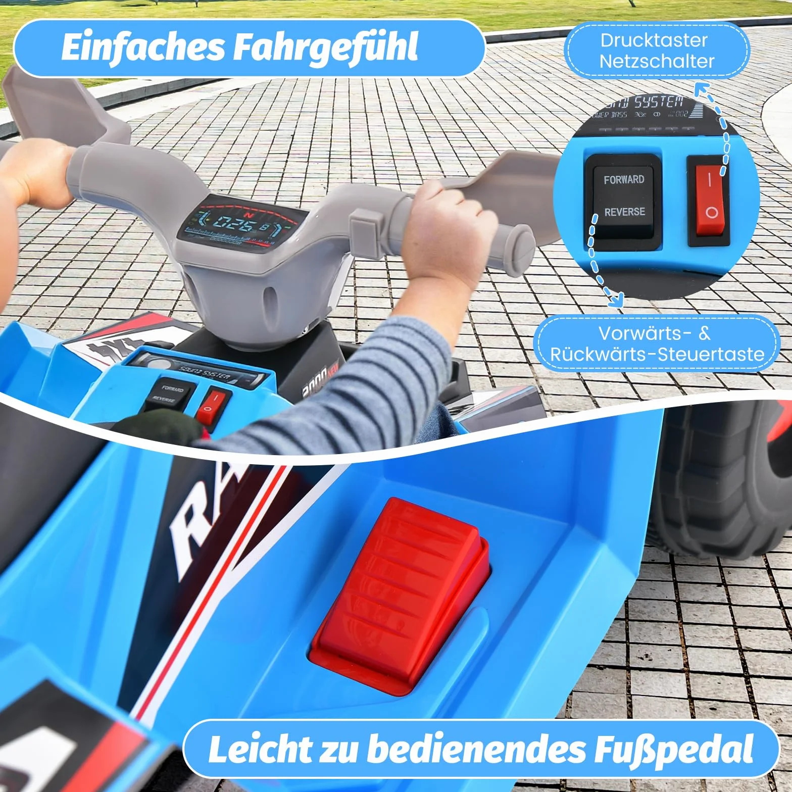 COSTWAY 6 V quad elektryczny dla dzieci, z przełącznikiem do przodu/do tyłu, mini ATV elektryczny quad, samochód elektryczny dla dzieci od 3 lat (niebieski)