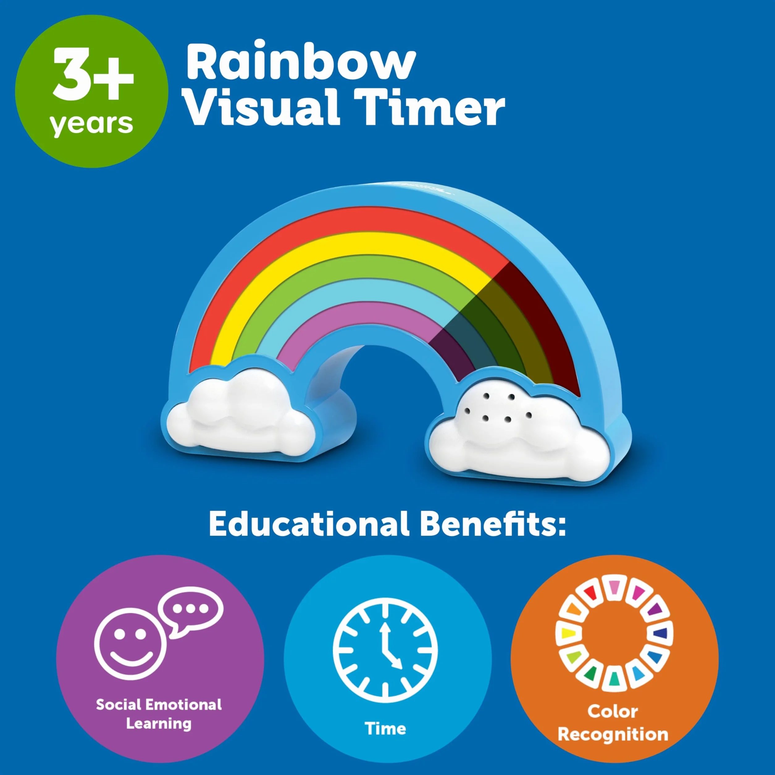 Tęczowy zegar wizualny dla dzieci Learning Resources, zegar sensoryczny dla dzieci z autyzmem, ADHD, 5 przyrostów czasu, tryb jasny lub ciemny, wiek 3+