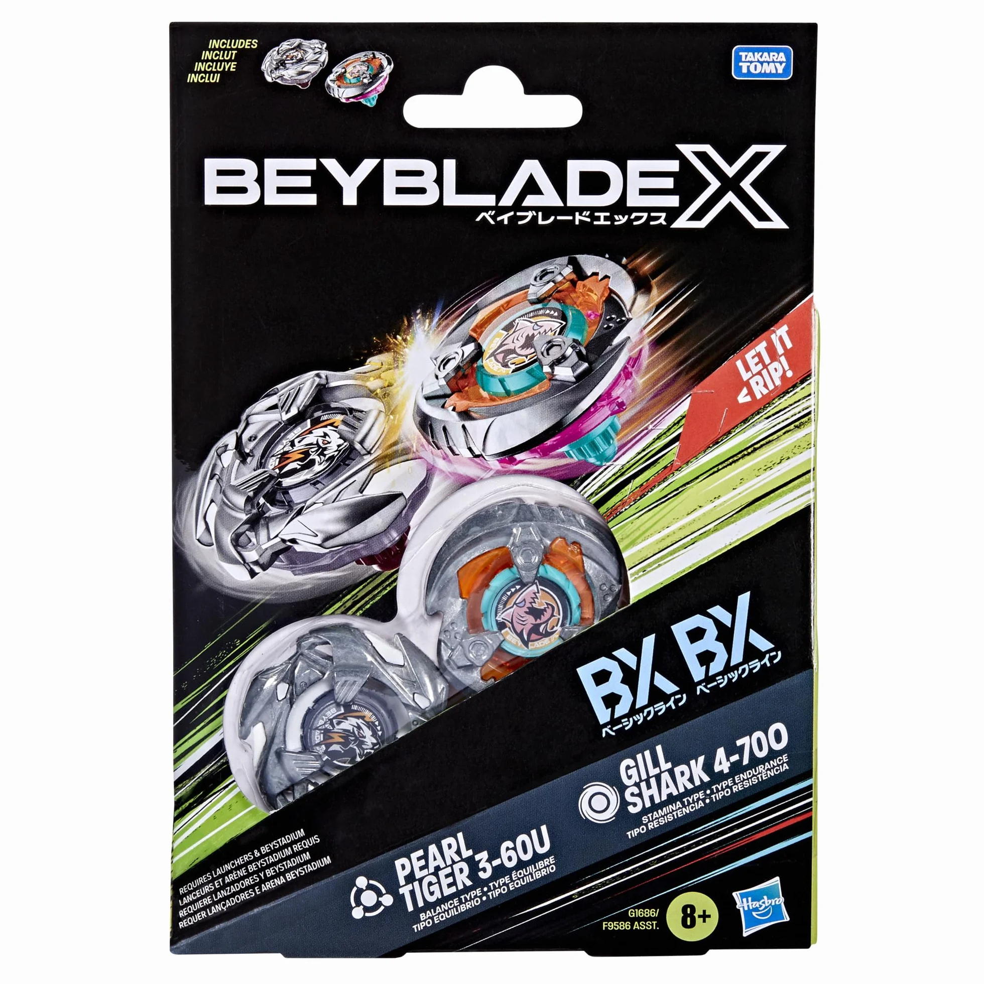 Dwupak bączków Beyblade X Gill Shark 4-70O i Pearl Tiger 3-60U
