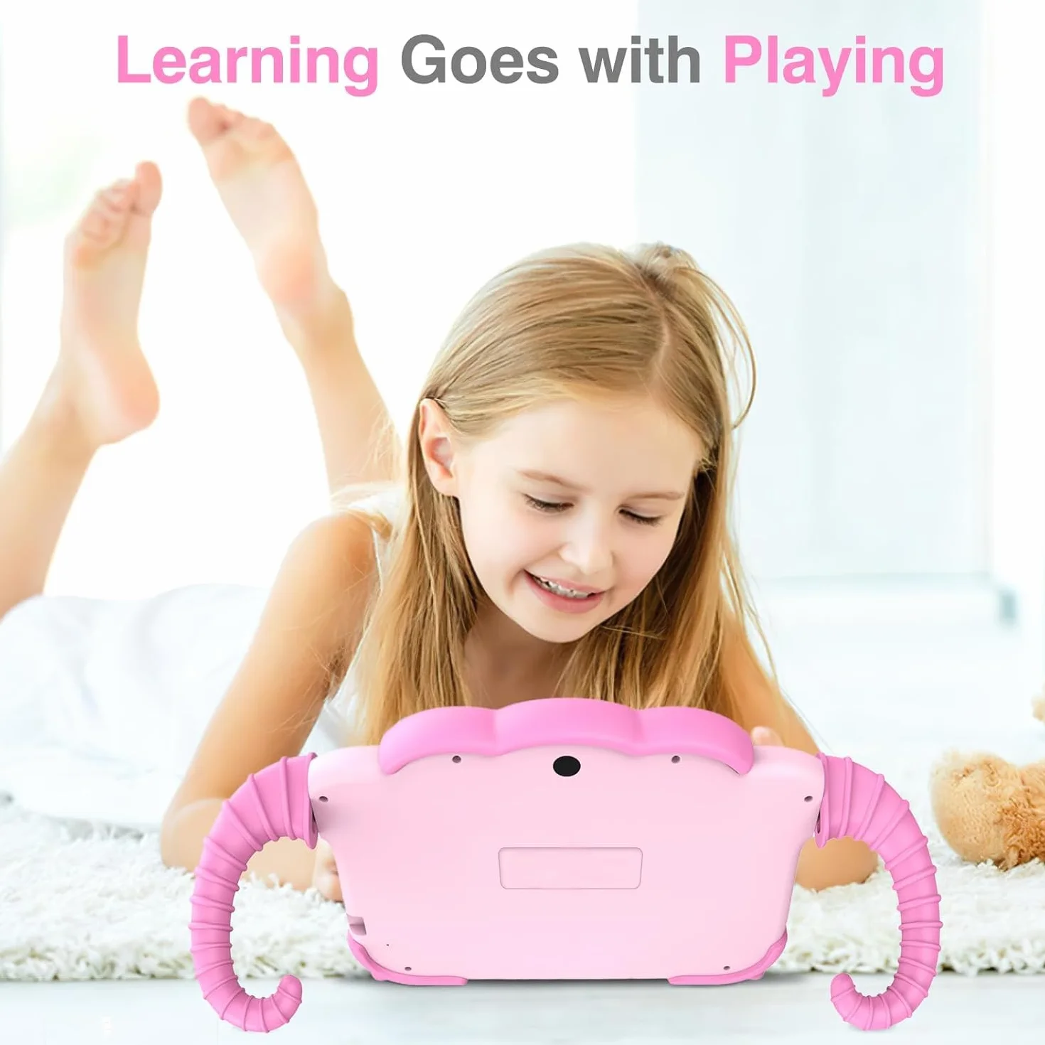 Tablet dla dzieci 7" dla dzieci od 3 do 14 z etui, 2 GB + 32 GB, zabezpieczenie przed dziećmi, certyfikat GMS, WiFi, podwójny aparat, Google Play Store, różowy