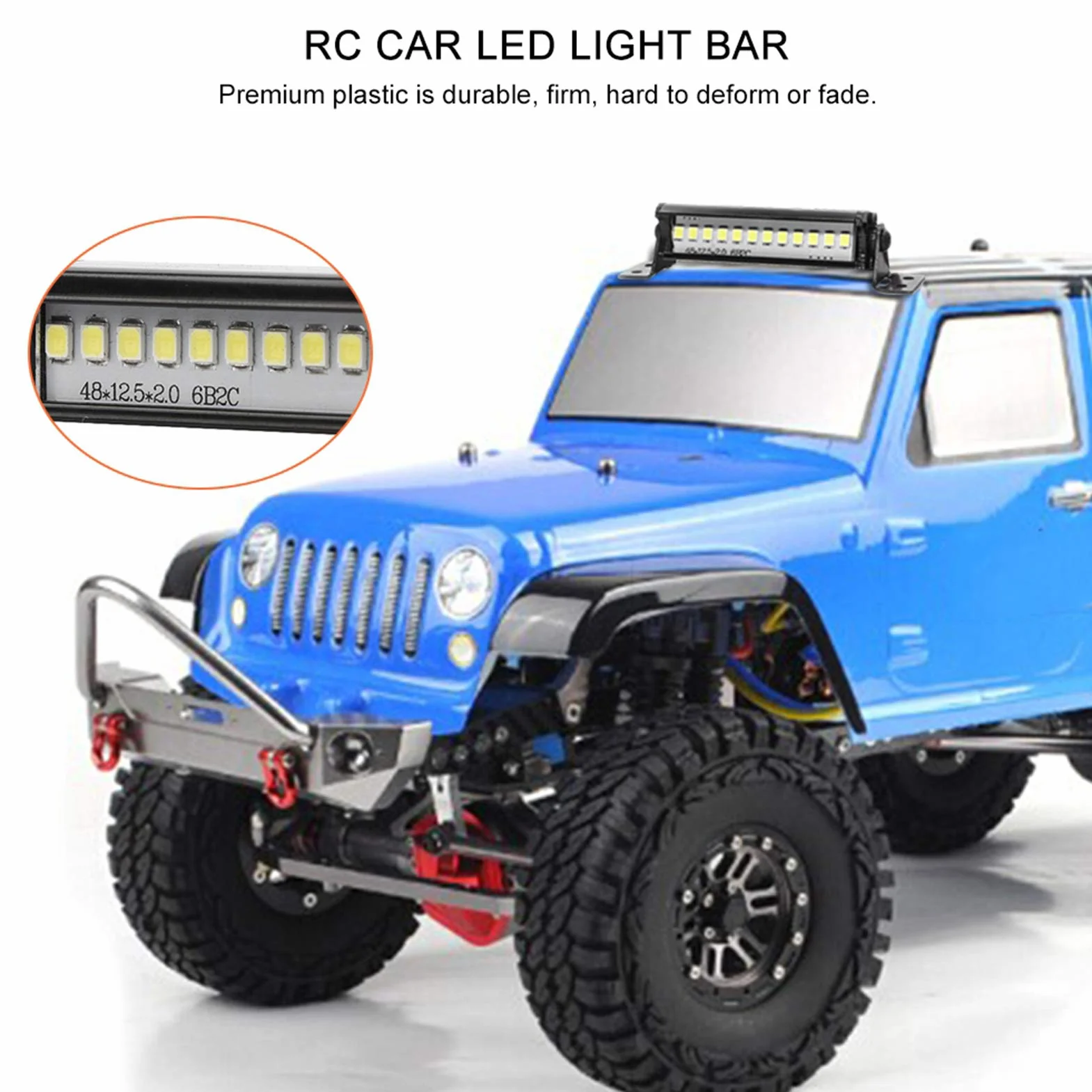 GEBY RC LED Light Bar, 55mm RC Crawler LED Light Bar LED Lampa 1:10 RC Car Część dla 90046 90048 SCX10