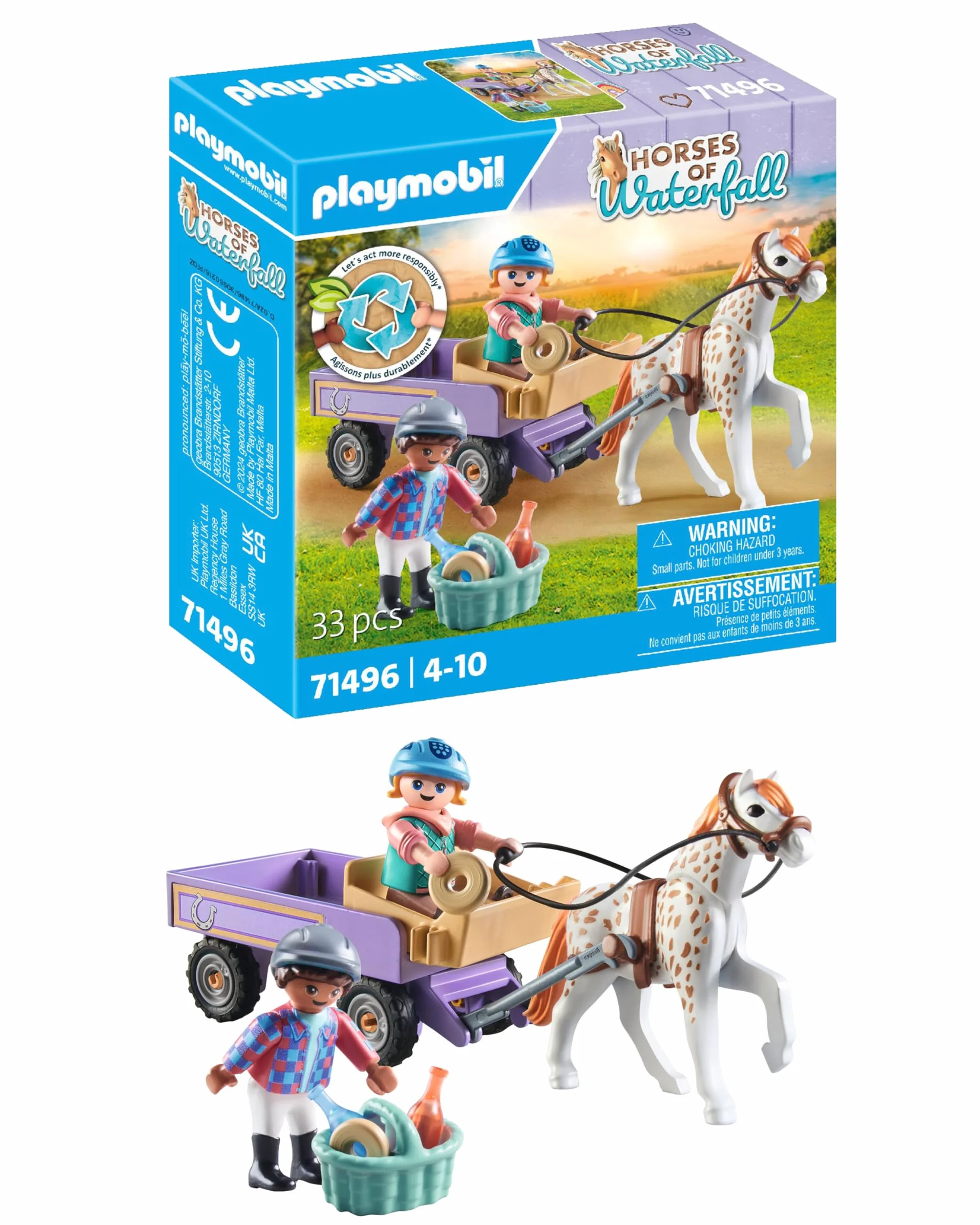 PLAYMOBIL Horses of Waterfall 71496 Powóz kucyków, urocza wycieczka z kucykami, ciekawe przygody na Ranczu Waterfall, zestawy odpowiednie dla dzieci od 4 roku życia