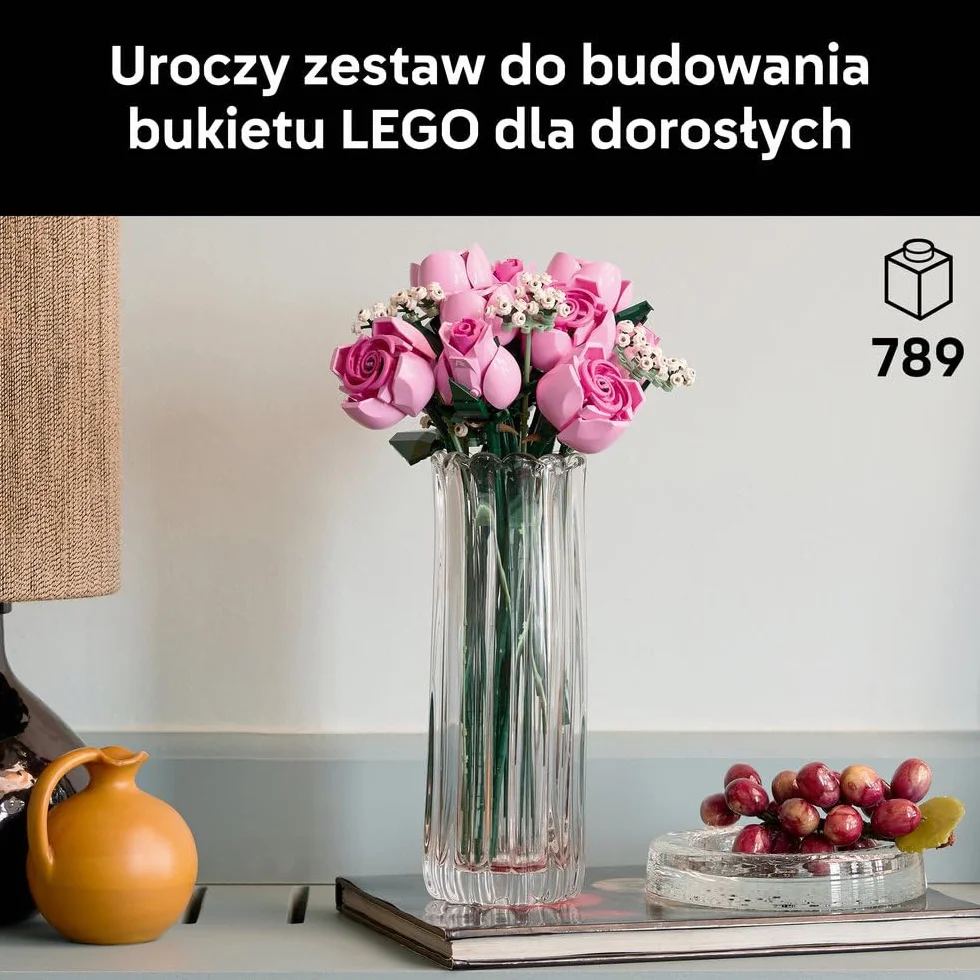 LEGO Botanicals Bukiet różowych róż, sztuczne kwiaty do zbudowania, pomysł na prezent na Dzień Matki, walentynki lub urodziny, dla kobiet i mężczyzn, kwiatowa dekoracja do domu i biura 10374