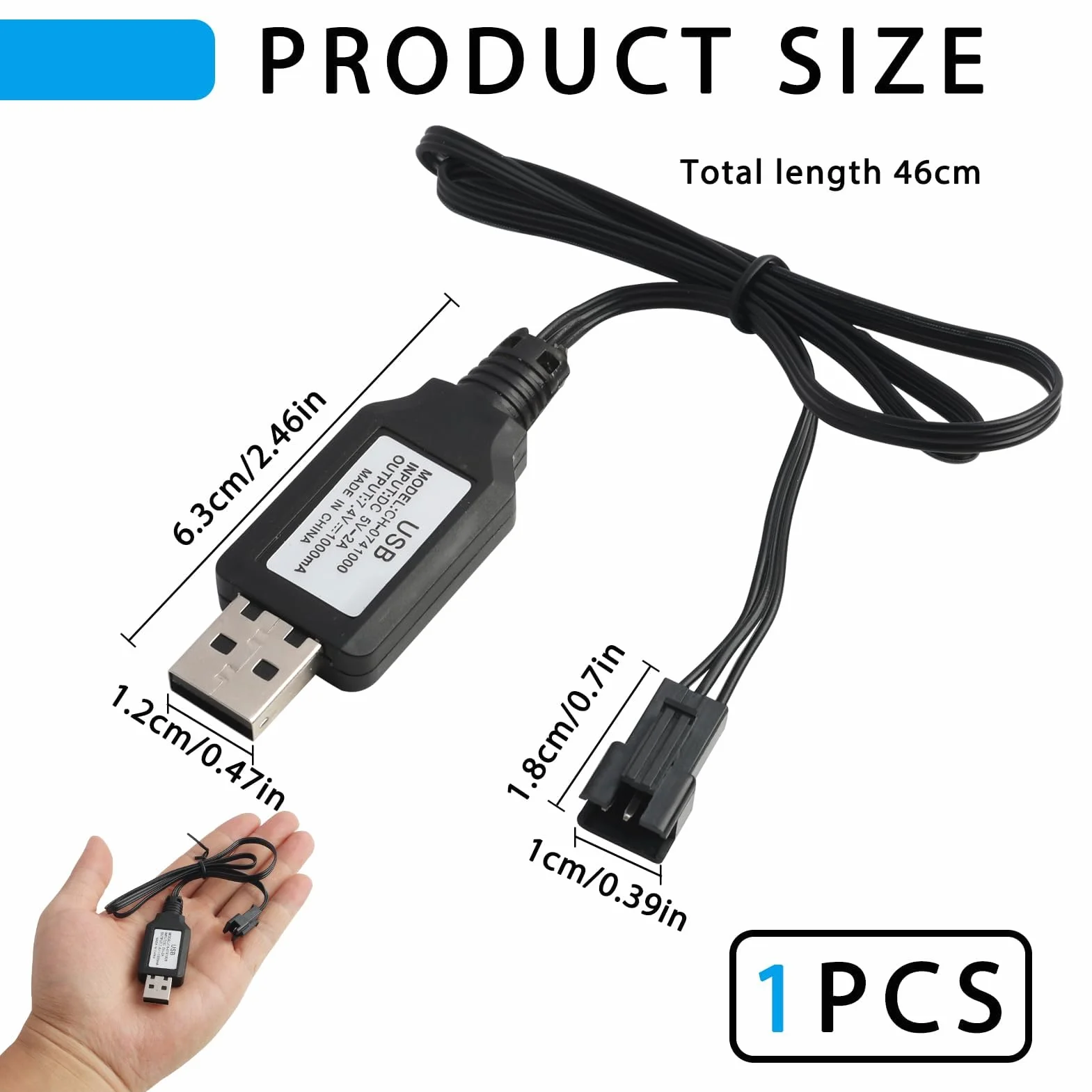 Złącze SM-3P USB kabel ładowarki do akumulatorów LiPo 7,4 V 2S RC