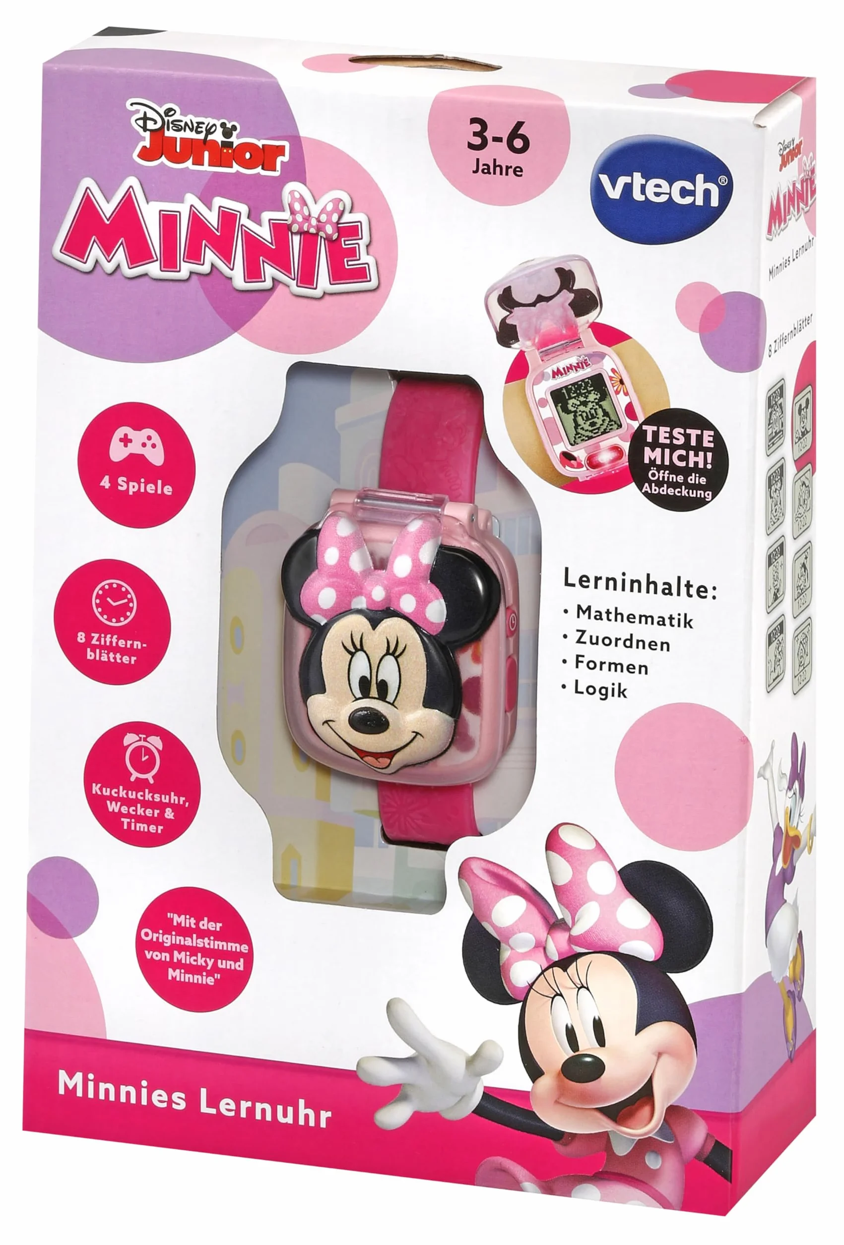 VTech Minnie's zegarek edukacyjny – zegarek dla dzieci z cyfrowym wyświetlaczem, stoperem, budzikiem i grami edukacyjnymi, dla dzieci w wieku 3-6 lat