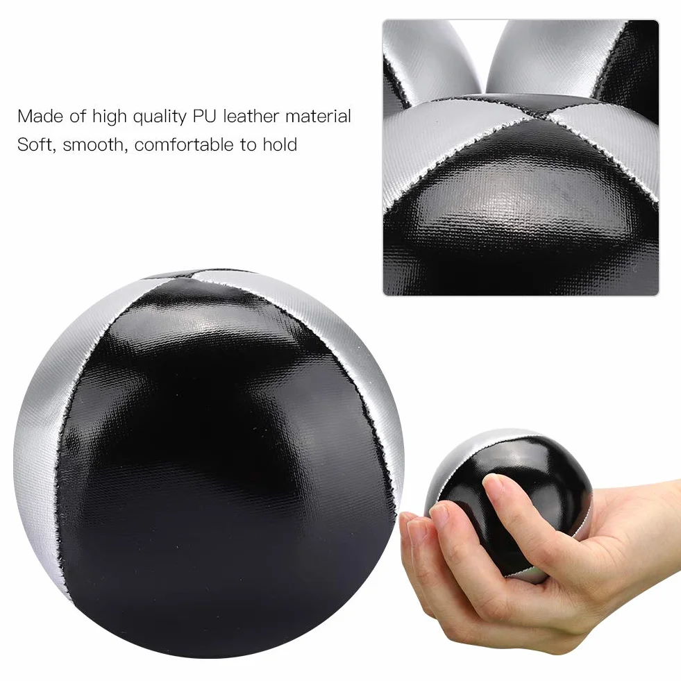 RiToEasysports Thud Juggling Ball srebrne czarne skóra PU miękkie łatwe żonglowanie kulki dla dzieci i dorosłych opakowanie 3 szt.