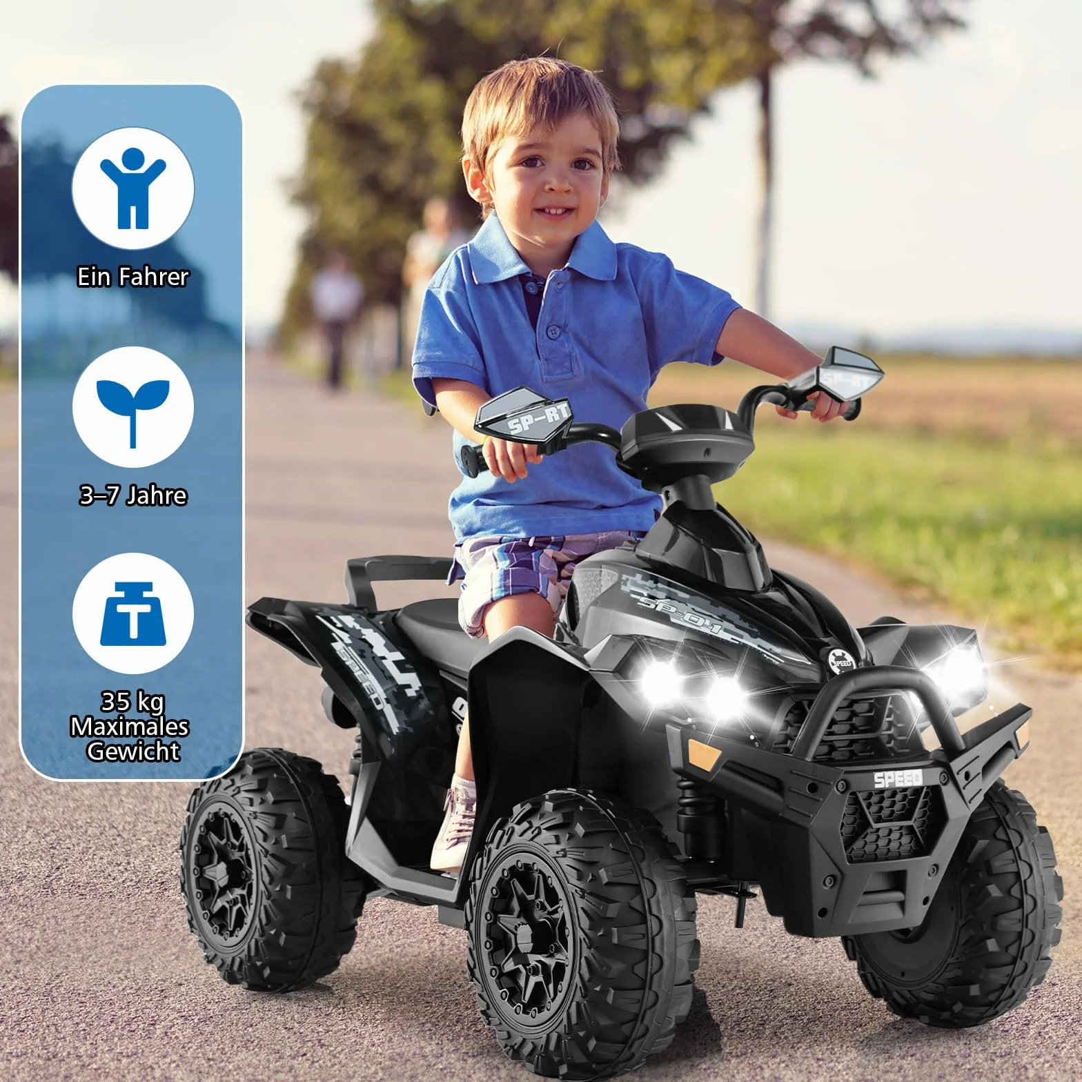 GOPLUS 12V Elektryczny quad dla dzieci, pojazd dla dzieci z reflektorami LED, muzyką i klaksonem, elektryczny samochód z 4 antypoślizgowymi kołami i powolnym startem, dla dzieci w wieku 3–8 lat, do 35
