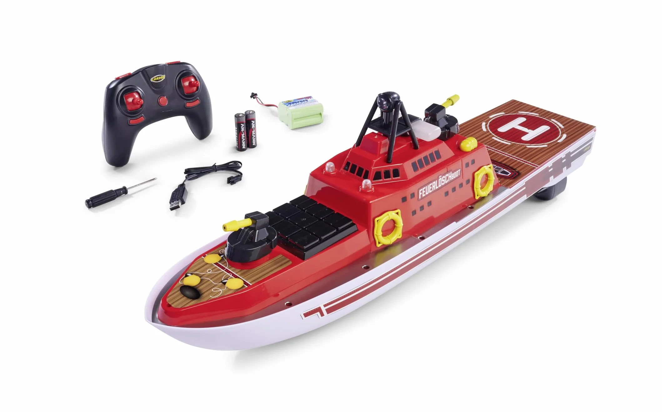 Carson 500108051 RC- Fireboat 2.4G 100% RTR - łódź zdalnie sterowana, łódź RC, łódź zdalnie sterowana dla dzieci i dorosłych, w tym pilot zdalnego sterowania