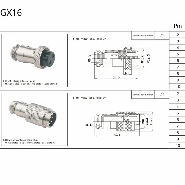 GX16 6-pinowy kabel podwójna głowica żeńska zestaw kordów lotniczych, GX16 6-pinowy panel Mount Circular Metal Airport Connector kabel żeński do żeńskiego adaptera kabel (2 m / 6,56 ft)