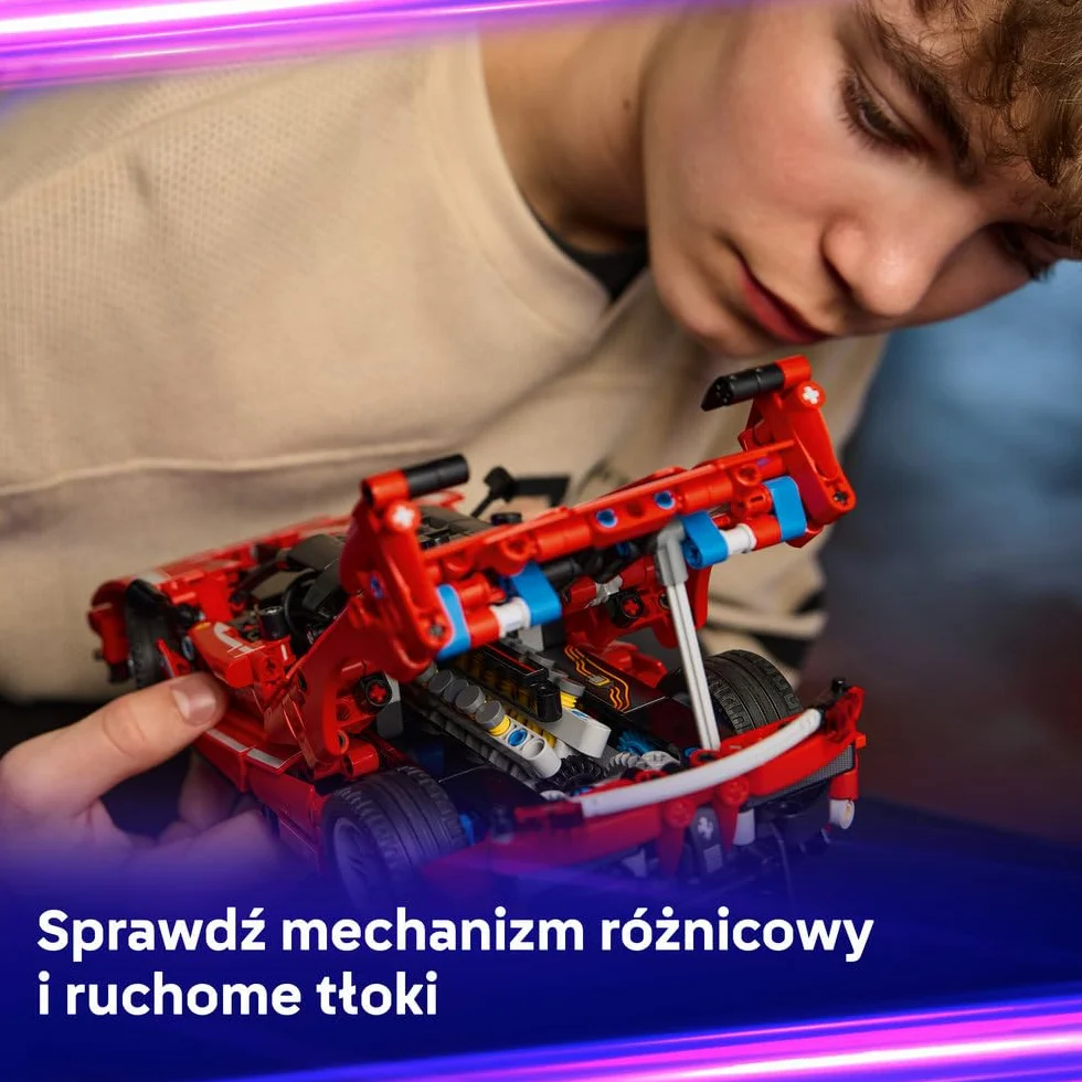 LEGO Technic Ferrari FXX K, model samochodu do składania dla dzieci i fanów motoryzacji, zabawka konstrukcyjna, pomysł na prezent dla 10-latka i dekoracje do pokoju chłopca i dziewczynki 42212