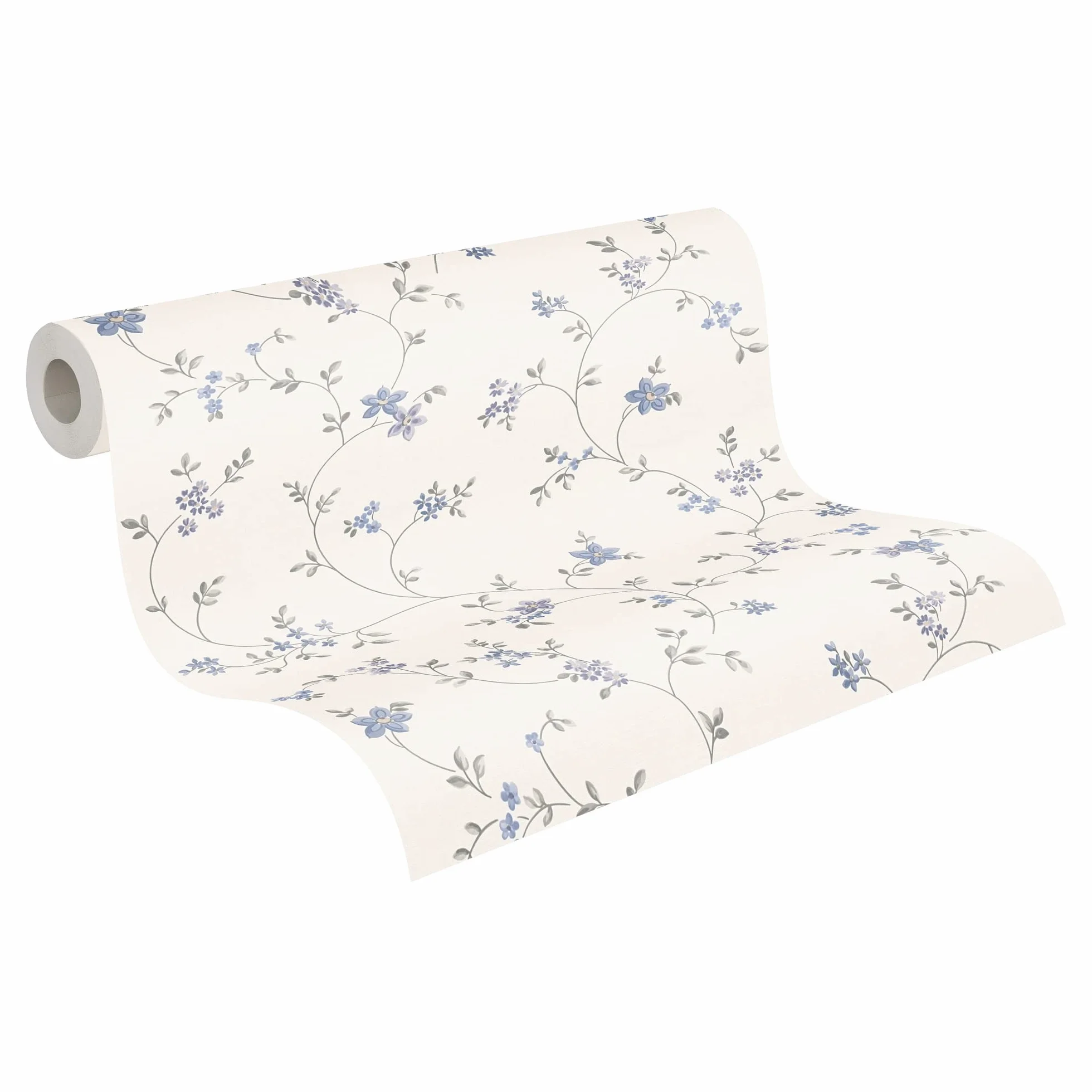 A.S. Création tapeta na fizelinie - tapeta floralna z motywem kwiatów w kremie, szarości i niebieskim - tapeta na fizelinie do różnych pomieszczeń - Papier ścienny o wymiarach 10,05 m x 0,53 m