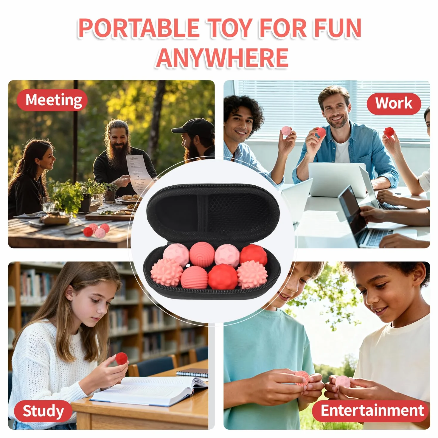 8 magnetycznych zabawek Fidget Toys, kulki magnetyczne, kulki antystresowe, z silikonowym etui, dla dorosłych i dzieci, redukują stres i relaks (różowe)