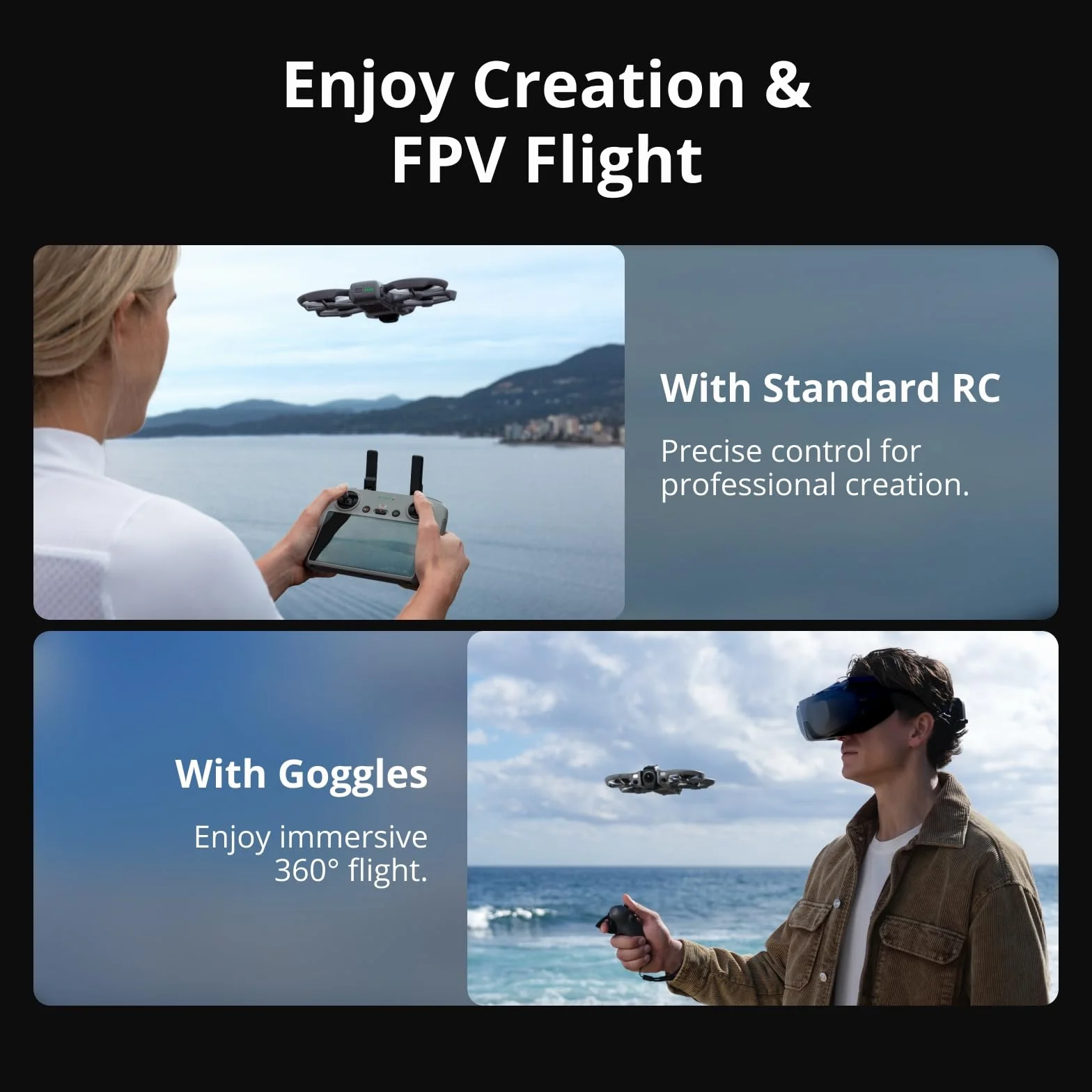 DJI Avata 360 Motion Fly More Combo, dron z obrazowaniem 8K 360° klasy 1-calowej, dron z kamerą 360° i osłoną śmigieł. Zawiera Goggles N3 i RC Motion 3 dla intuicyjnego sterowania ruchem i Easy ACRO.