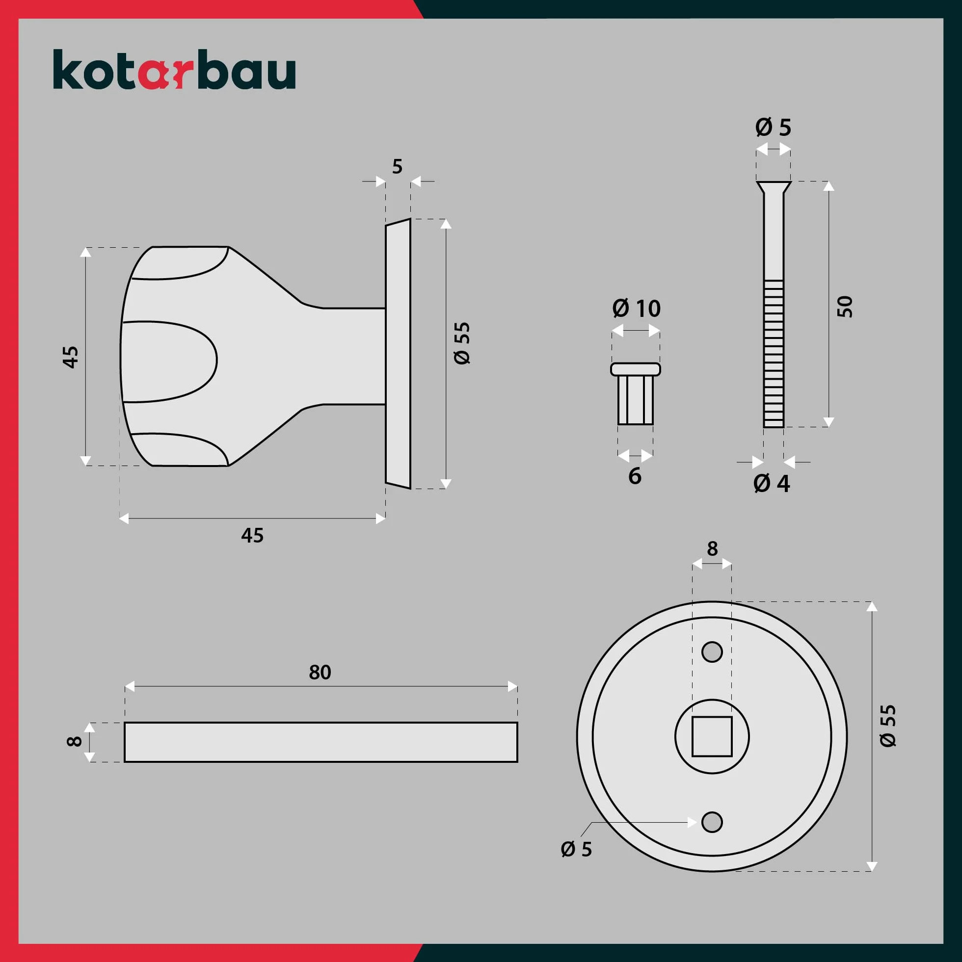 KOTARBAU® Gałka Obrotowa - Klamka Obrotowa do Drzwi - Furtki - Bramy - Zewnętrzna - Wewnętrzna - Stalowa - Lakierowana - Czarna