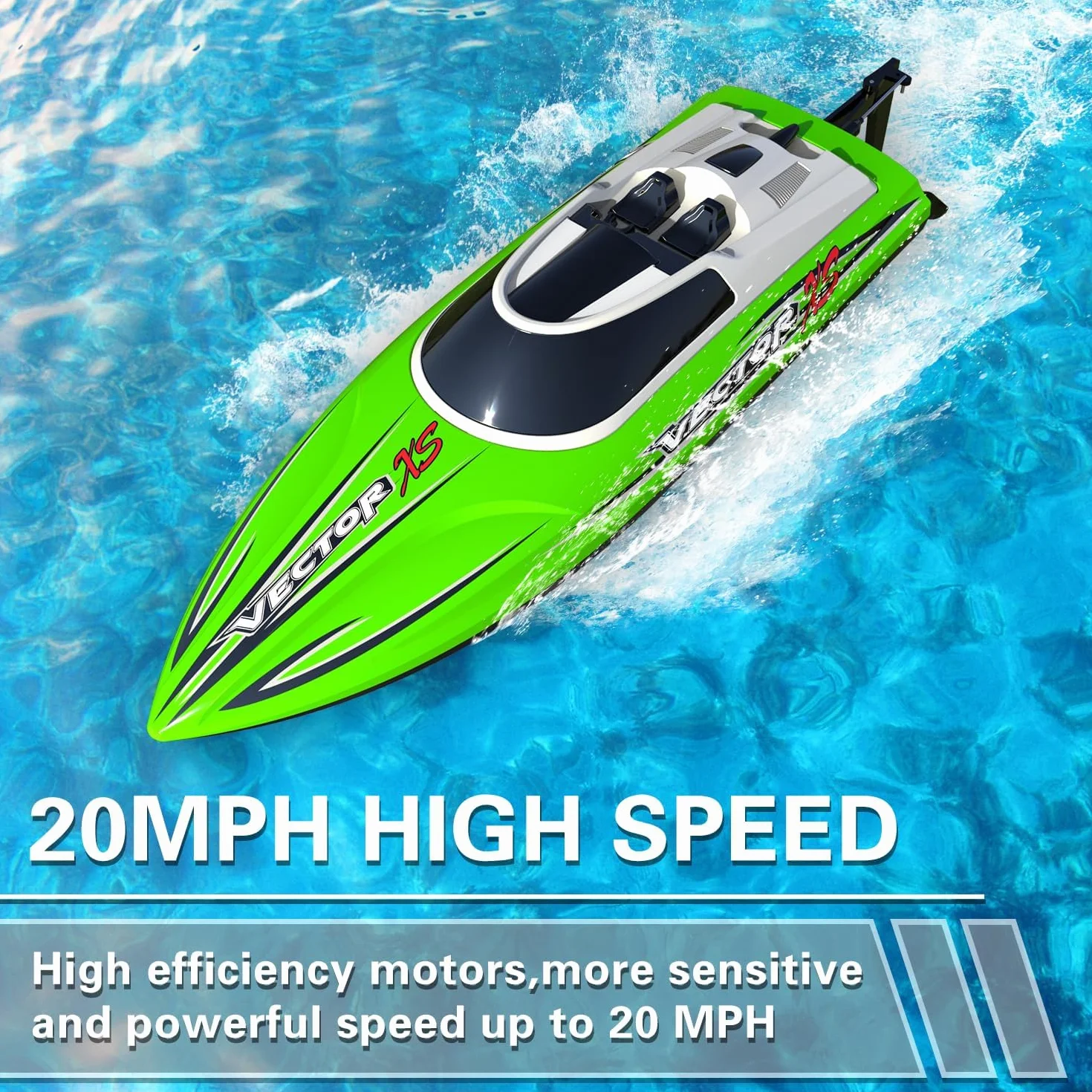 VOLANTEXRC Łódź RC do basenów i jezior 20 MPH VectorXS High Speed, zdalnie sterowana łódź dla dzieci i dorosłych, samonastawna funkcja RC z 2 bateriami i funkcją odwrotną