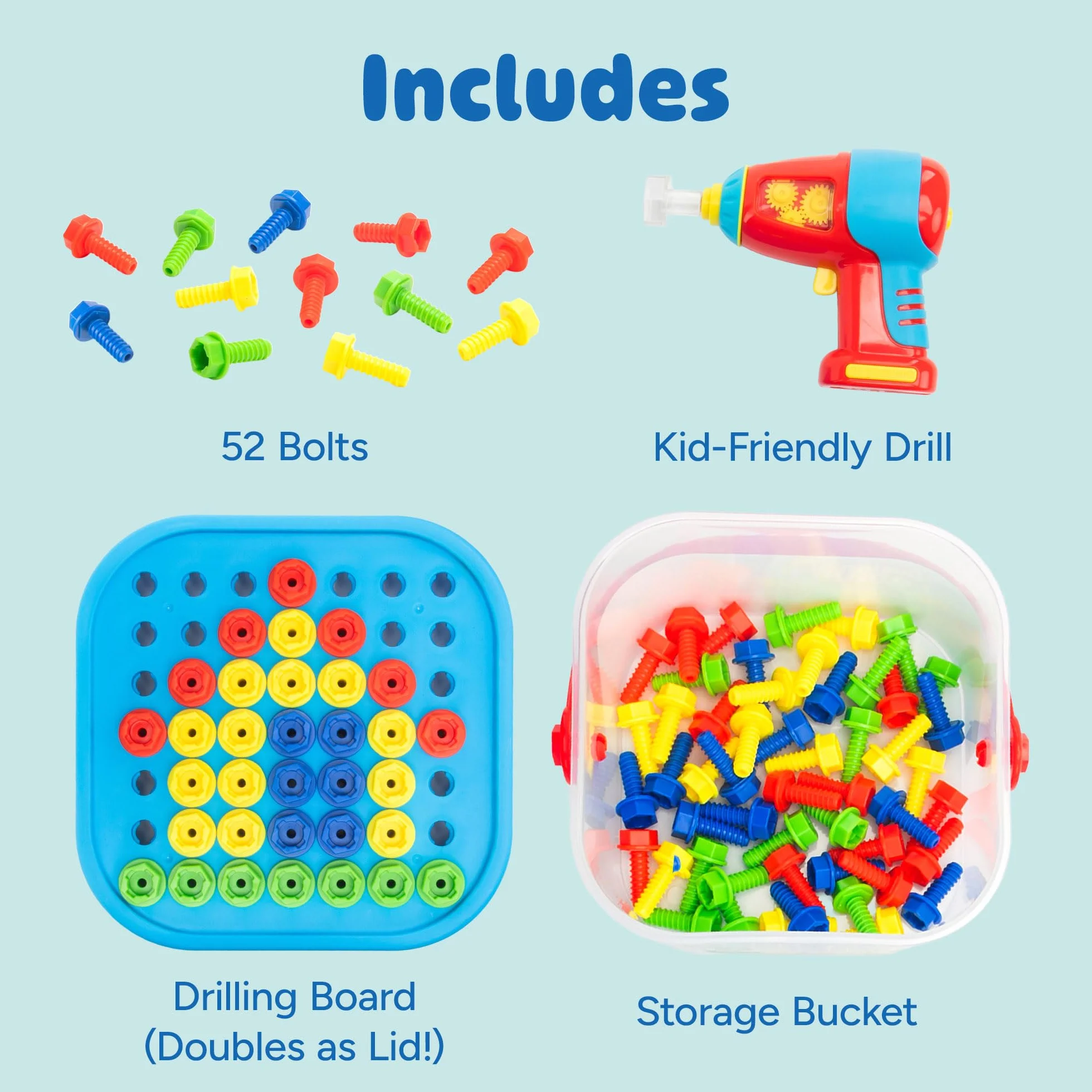Learning Resources Design & Drill Bolt-It Bucket Przenośny Budownictwo Zabawka 56-Kawałek Grać Zestaw