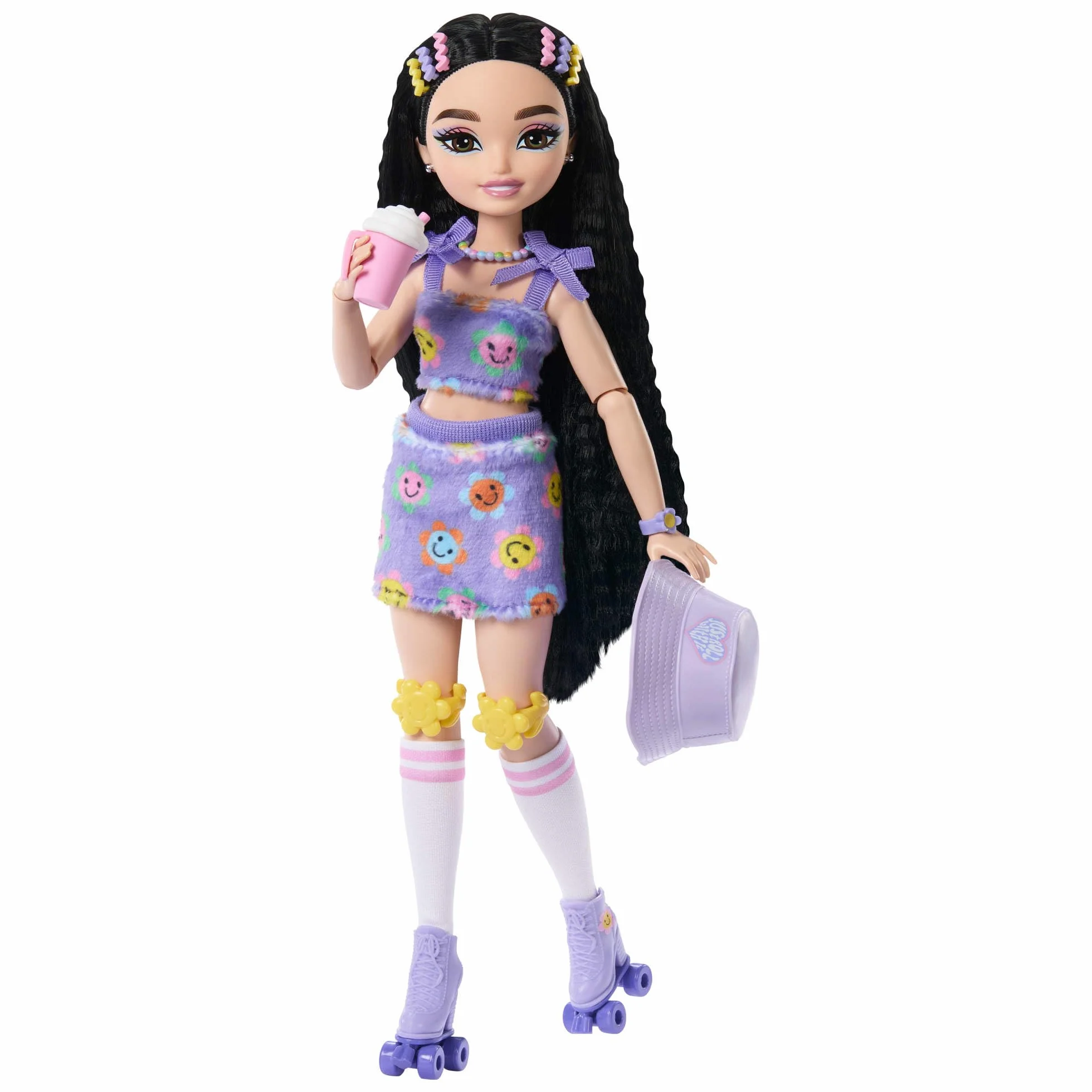 Barbie Dream Besties Lalka Renee na wrotkach do ustawiania w różnych pozach, z czarnymi włosami, wrotkami i akcesoriami, zestaw, zabawka dla dzieci od 4 roku życia, JFX99