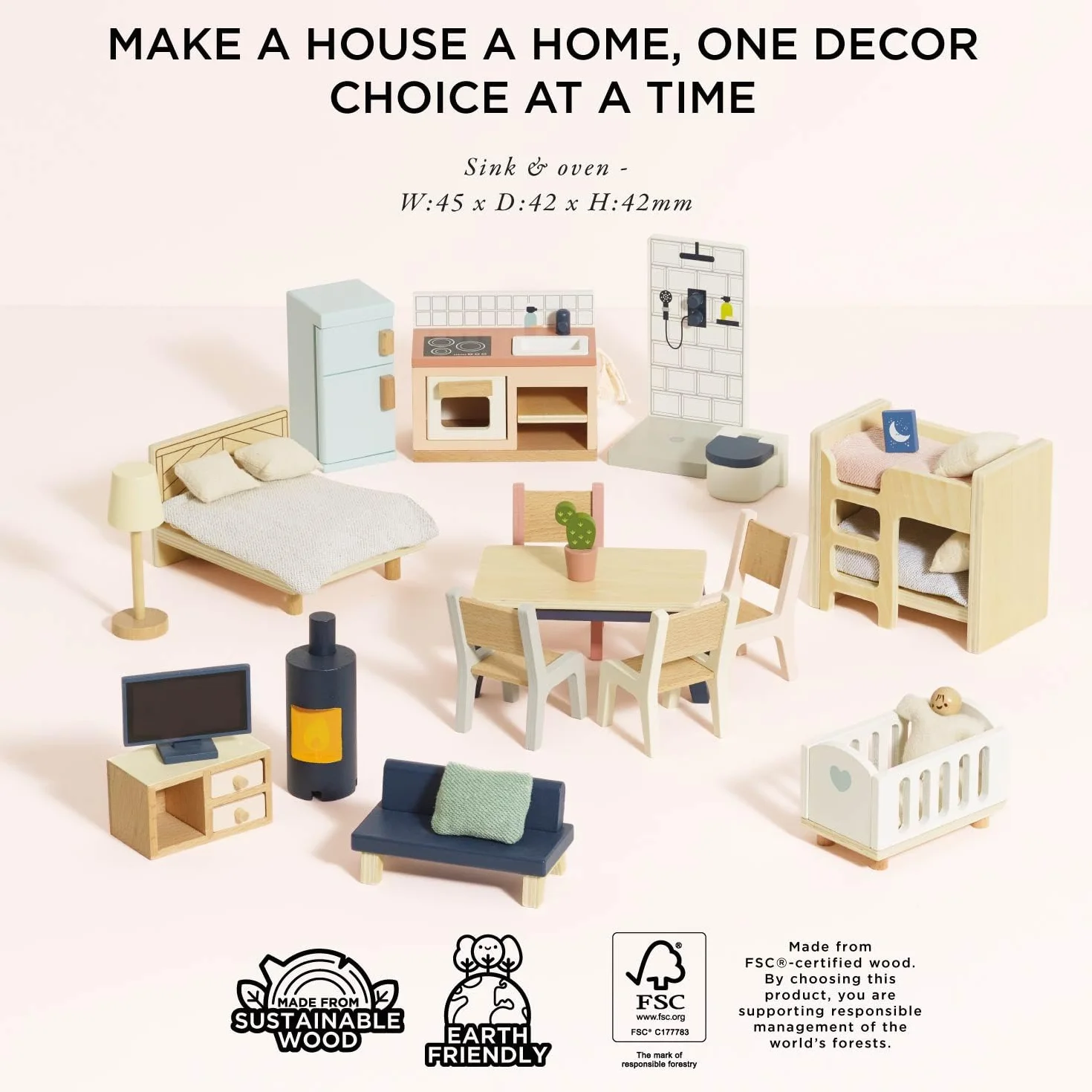 Le Toy Van - Wooden Dolls House Full Starter Furniture & Accessories Play Set For Dolls Houses, Dolls House Furniture Sets - Ages 3+