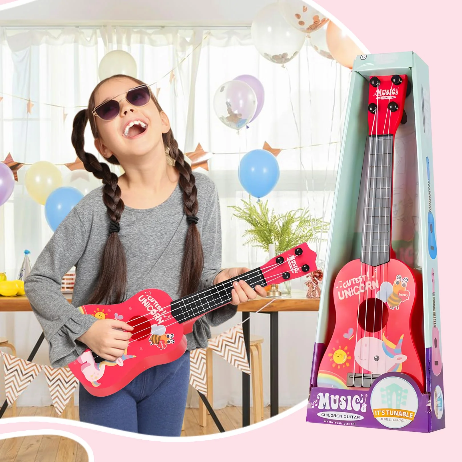 42cm Gitara dla dzieci Zabawka muzyczna Gitara dla dzieci z 4 regulowanymi strunami Początkujący chłopcy Dziewczynki